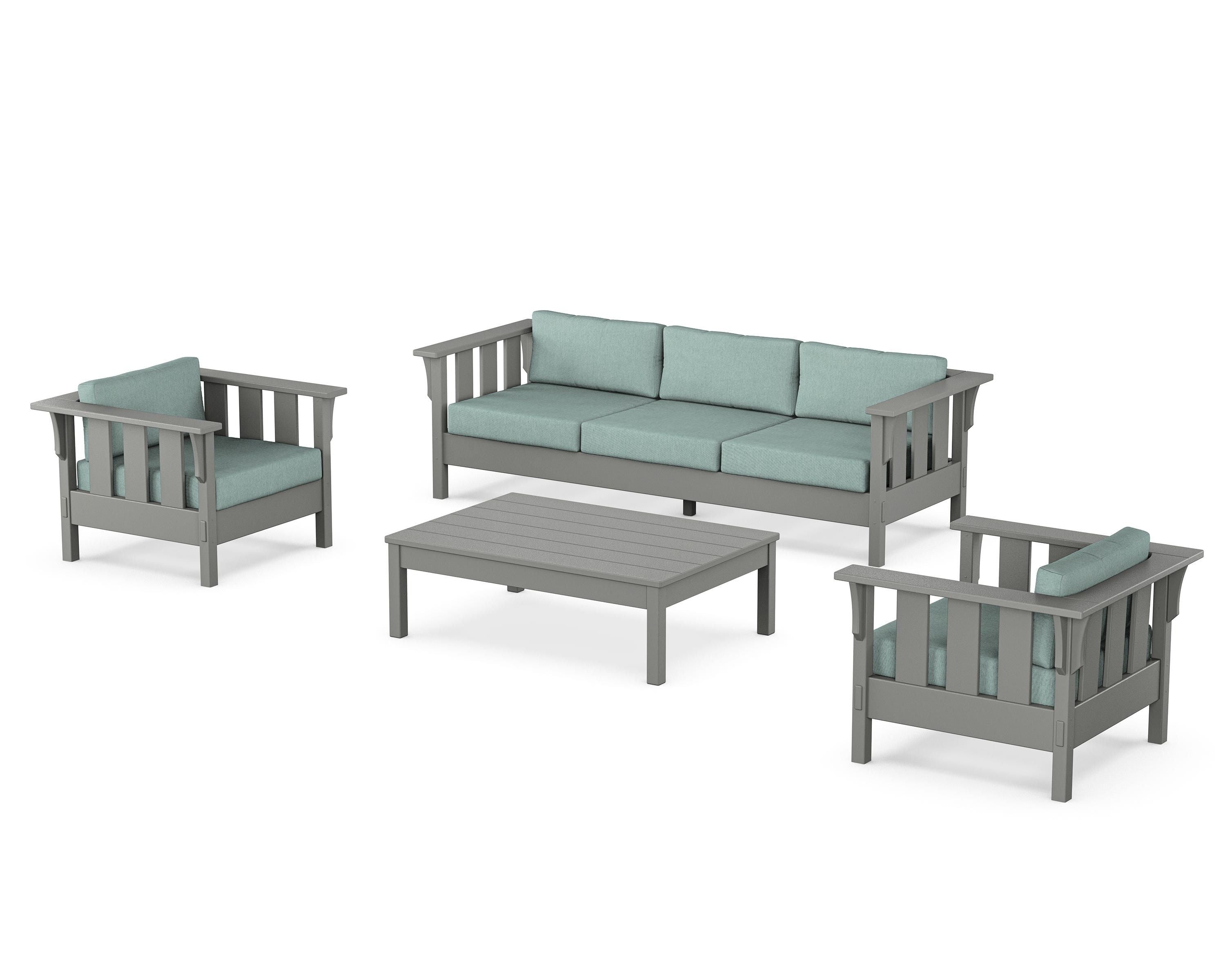 Martha Stewart by POLYWOOD® Acadia 4-Piece Deep Seating Set with Sofa in Slate Grey / Glacier Spa