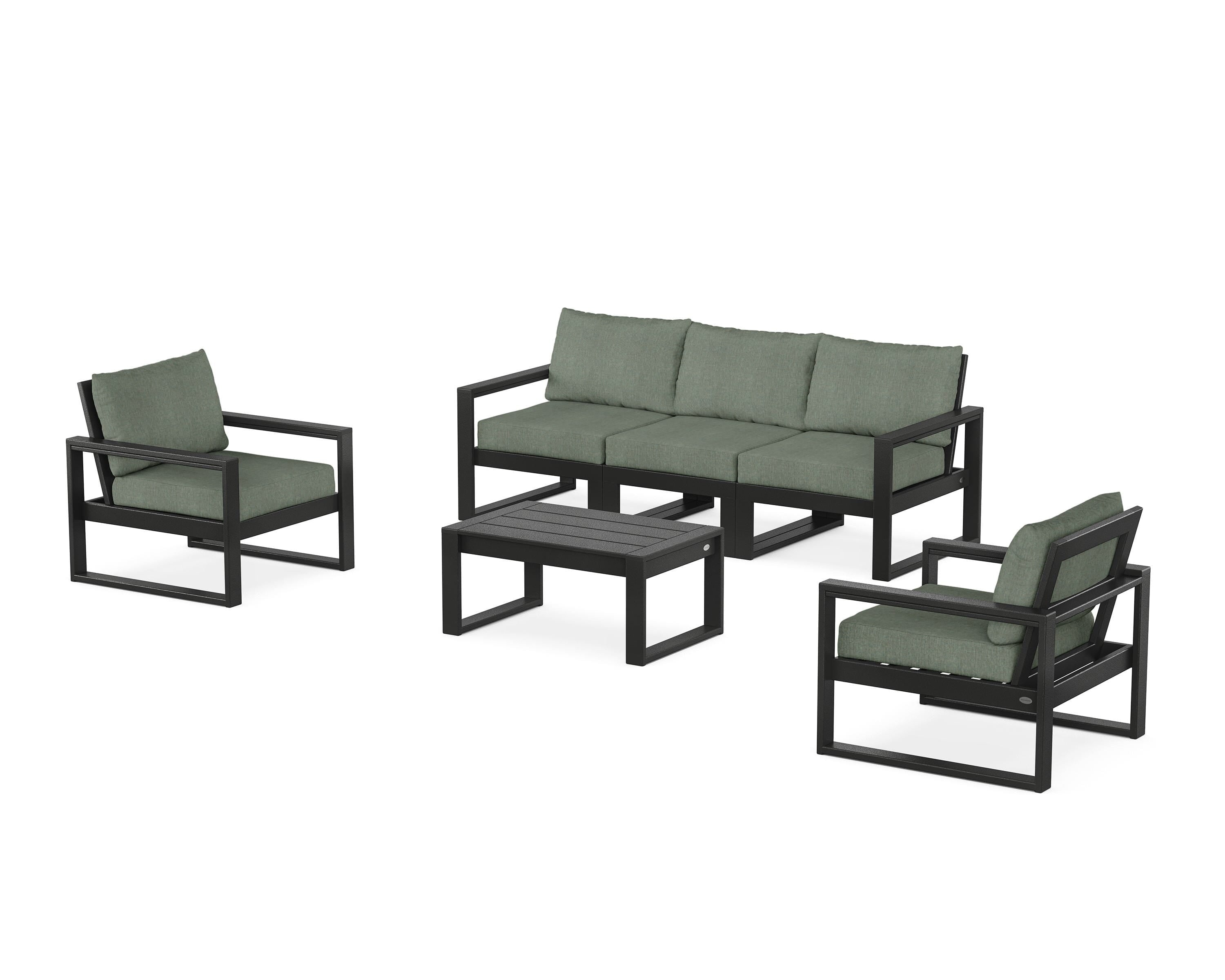 POLYWOOD® EDGE Sectional 4-Piece Deep Seating Set with Sofa in Black / Cast Sage
