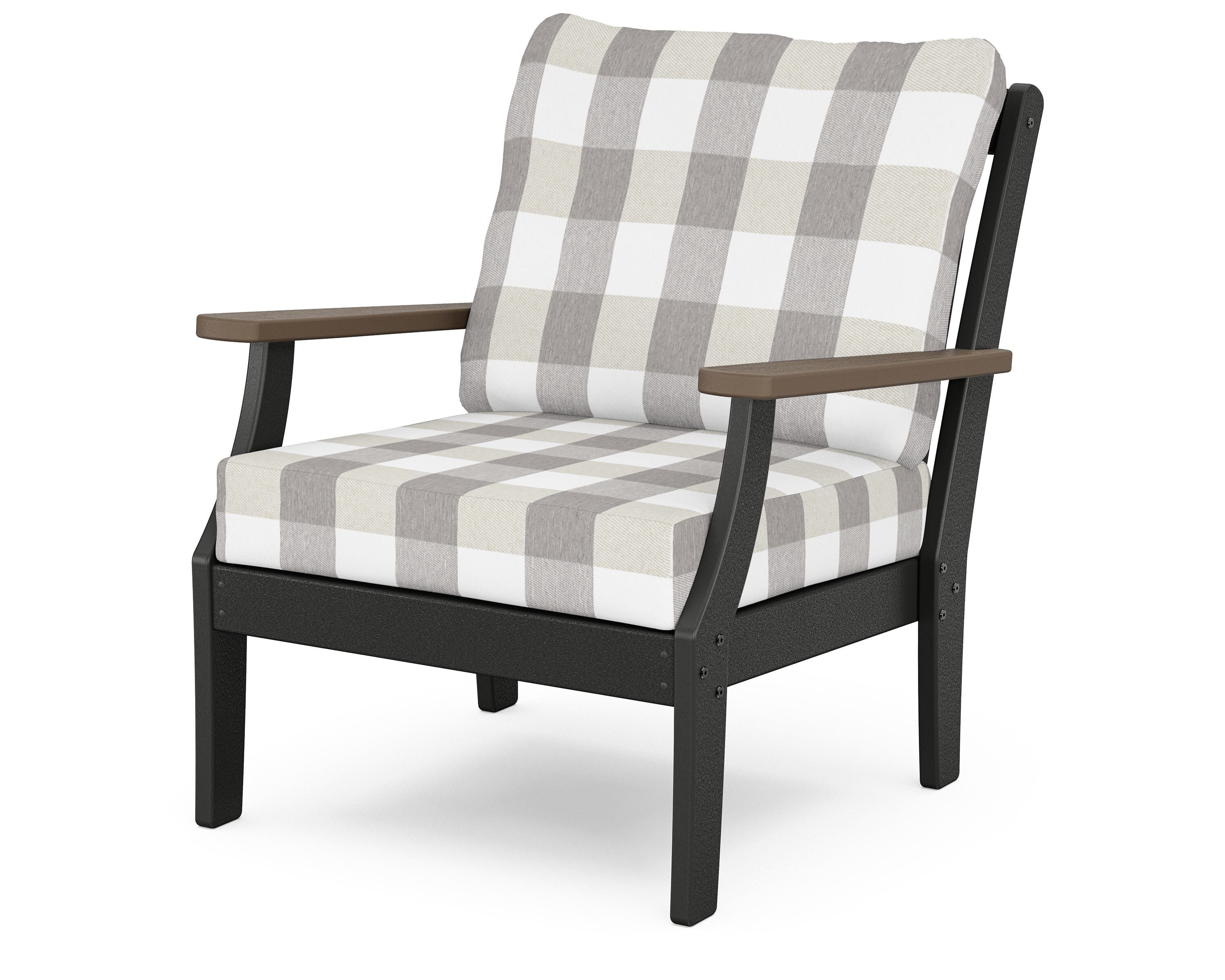 POLYWOOD® Braxton Deep Seating Chair in Black / Kona / Buffalo Plaid Grey Mist