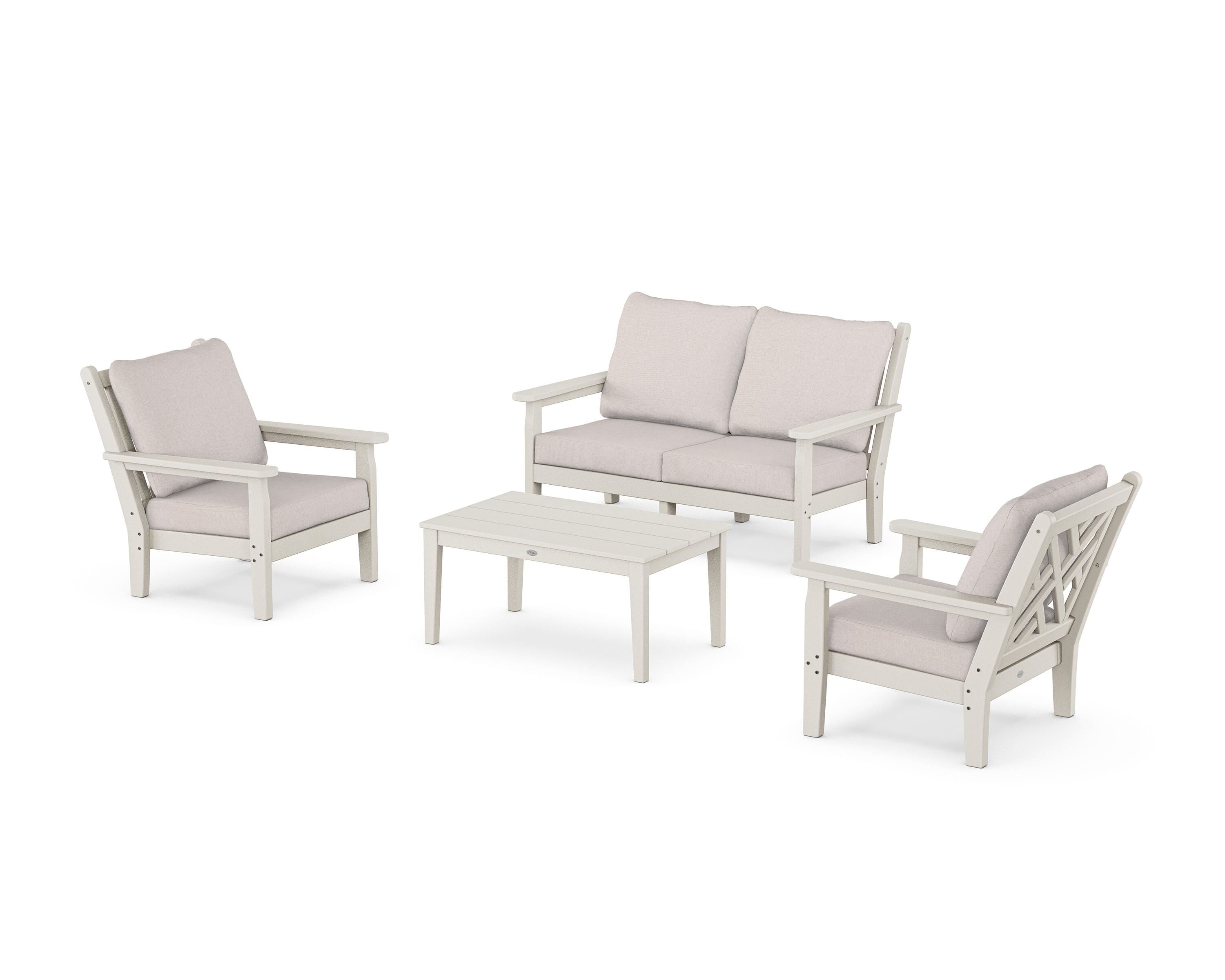 POLYWOOD® Chippendale 4-Piece Deep Seating Set with Loveseat in Sand / Dune Burlap
