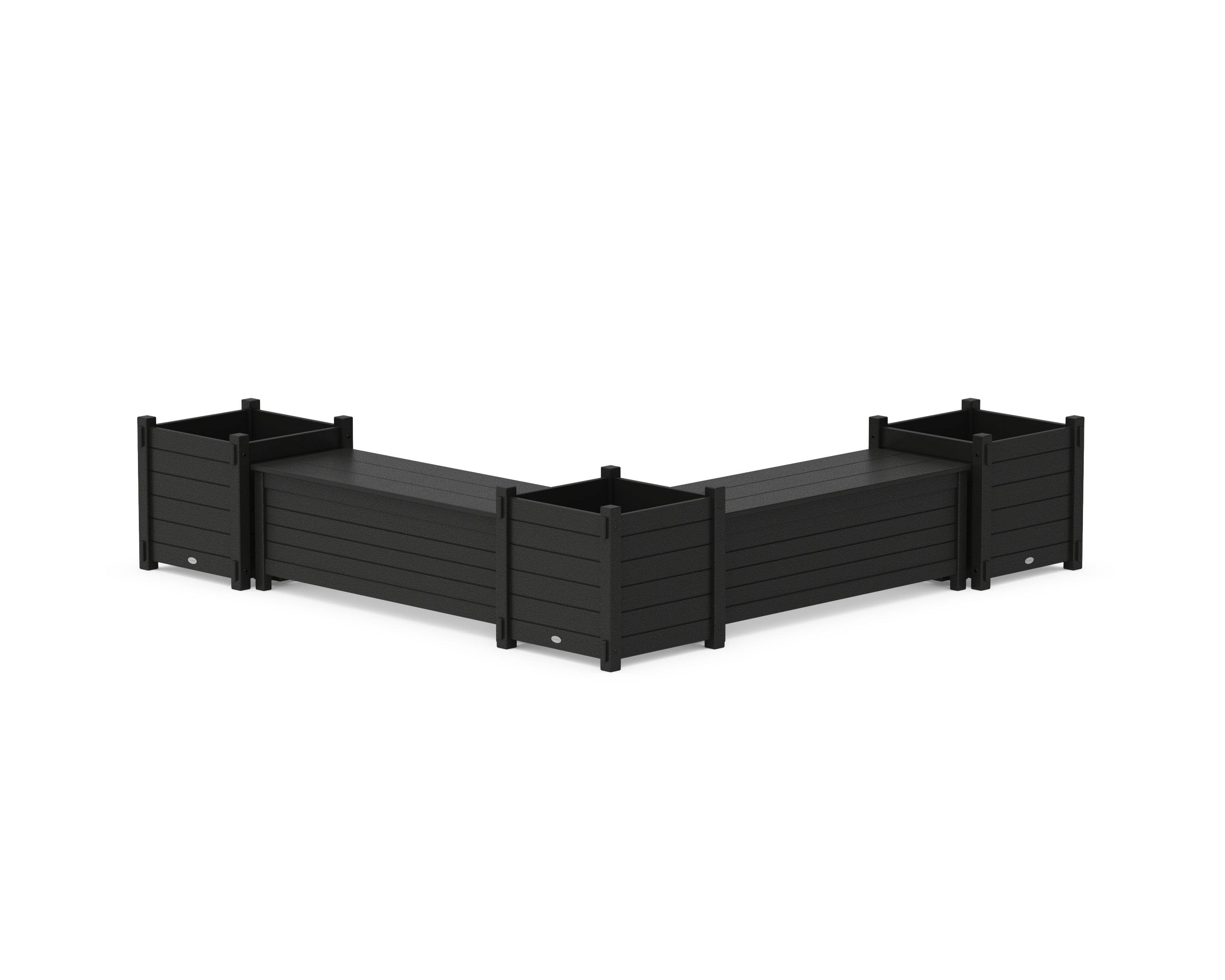 POLYWOOD® 48" Nautical L- Shaped Planter Storage Bench Corner Set- Large in Black