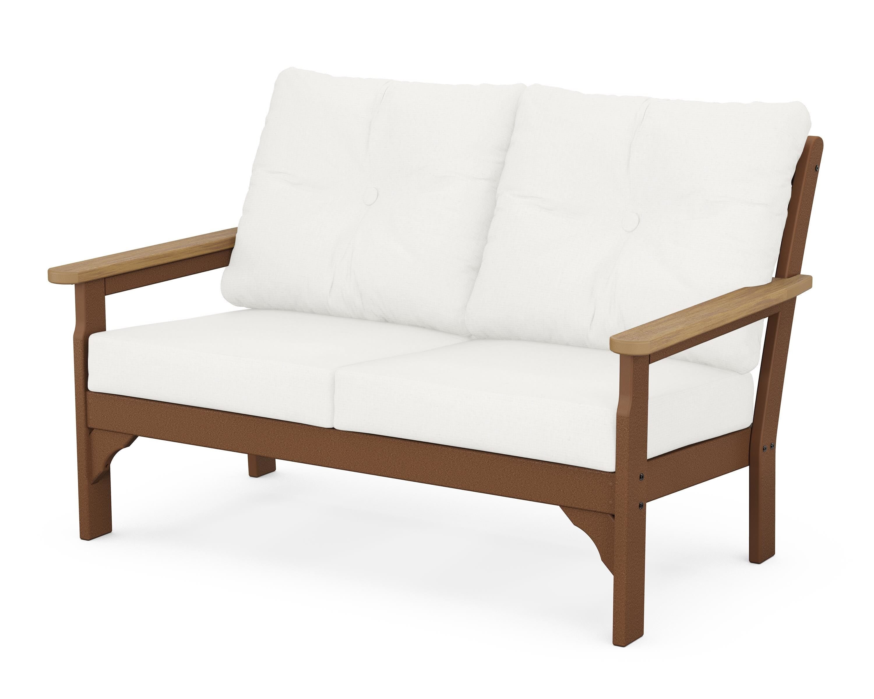POLYWOOD® Vineyard Deep Seating Loveseat in Teak / Natural / Natural Linen