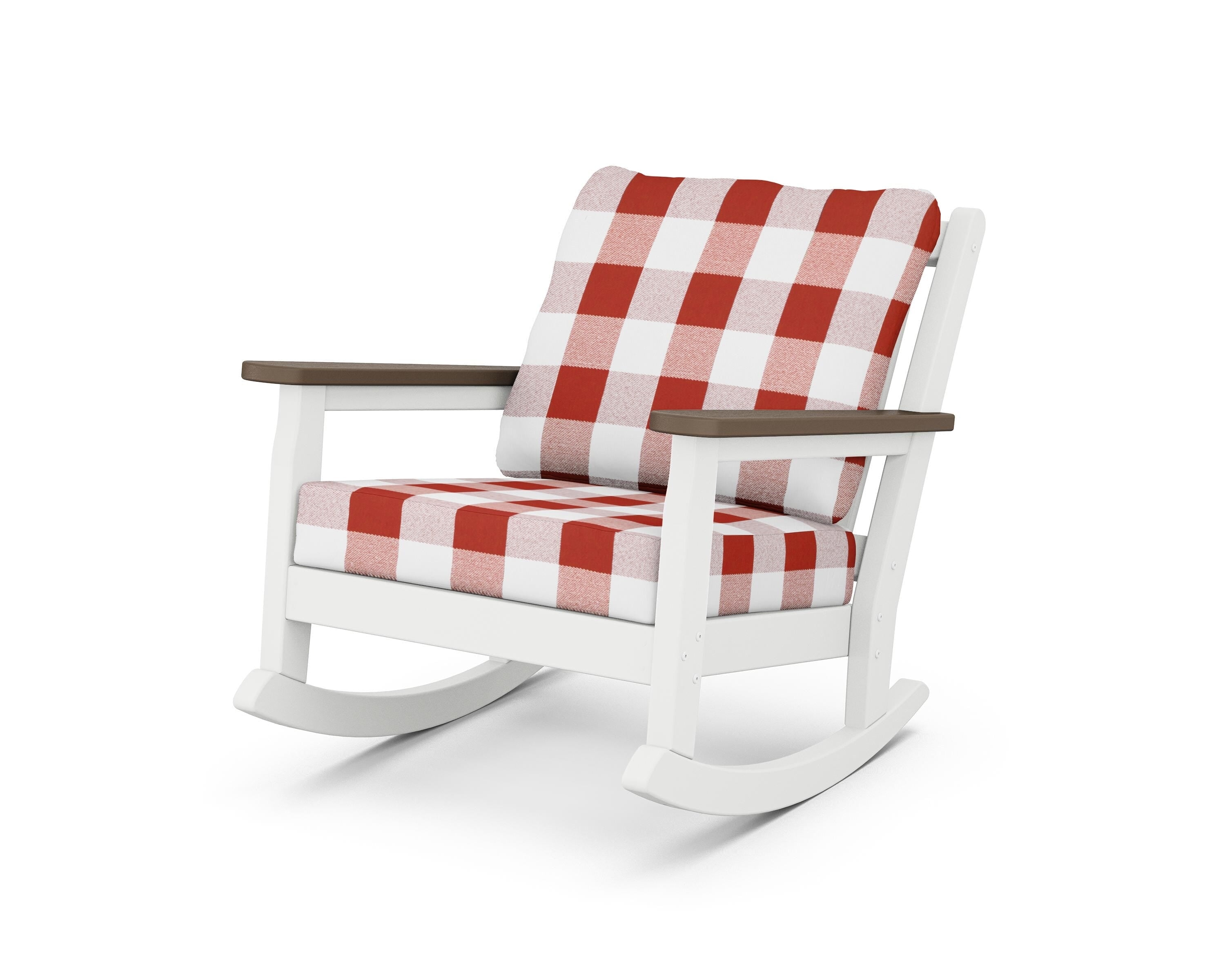 POLYWOOD® Chippendale Deep Seating Rocking Chair in White / Kona / Buffalo Plaid Crimson