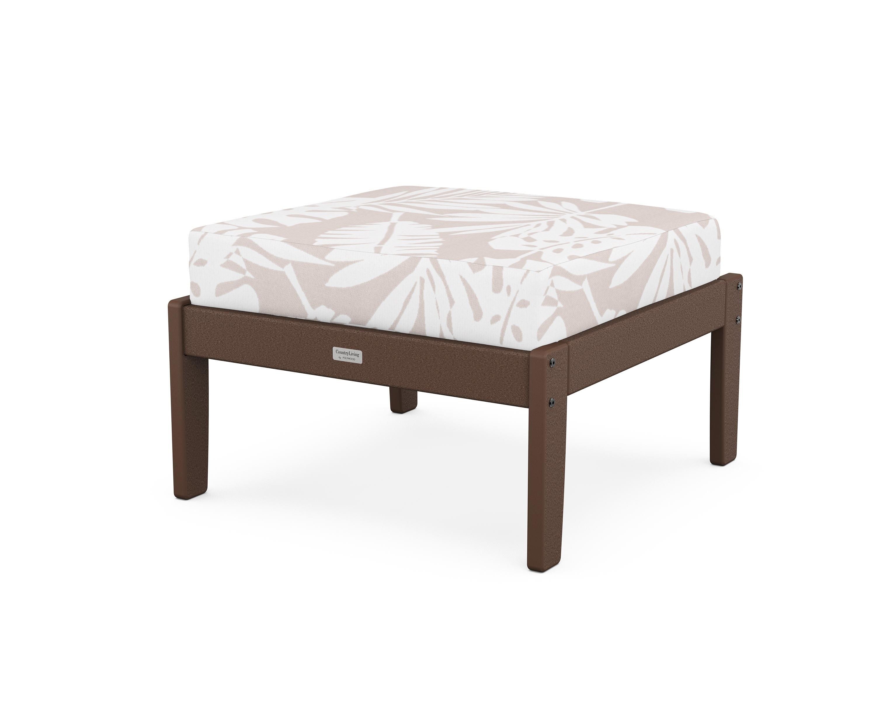 Country Living Cottage Deep Seating Ottoman in Mahogany / Leaf Dune Burlap