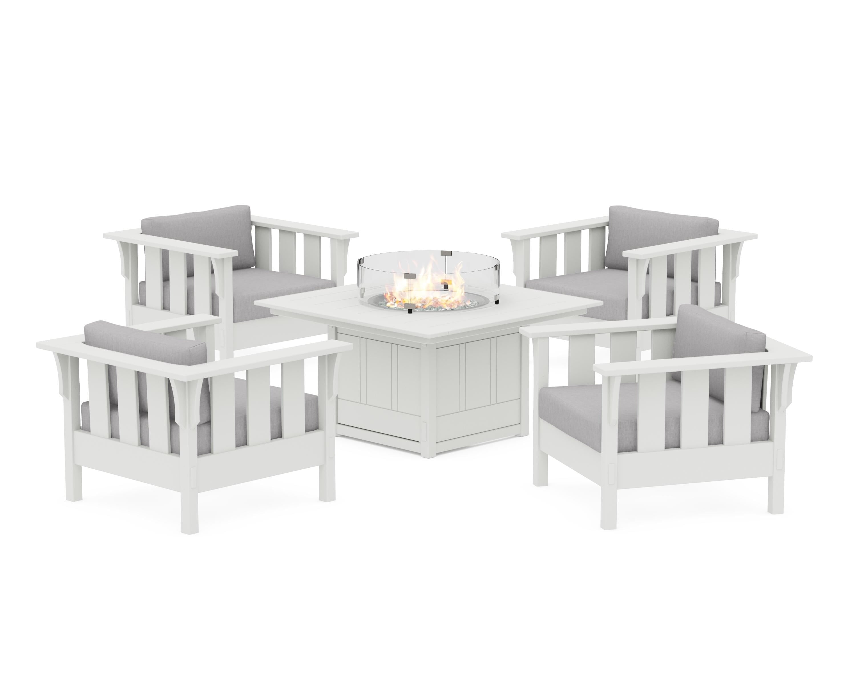 Martha Stewart by POLYWOOD® Acadia 5-Piece Deep Seating Set with Fire Pit Table in White / Granite
