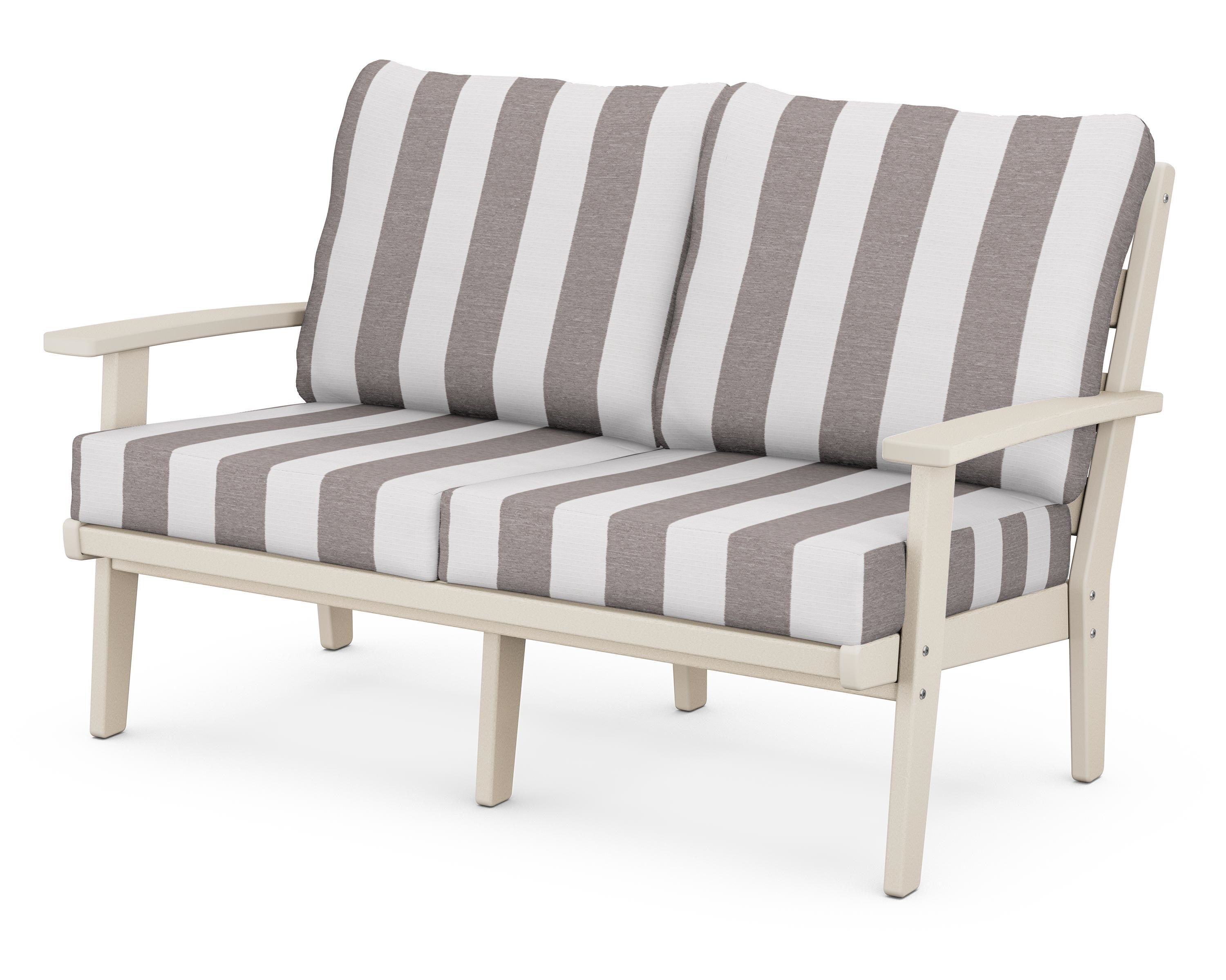 POLYWOOD® Grant Park Deep Seating Loveseat in Sand / Cabana Stripe Grey Mist