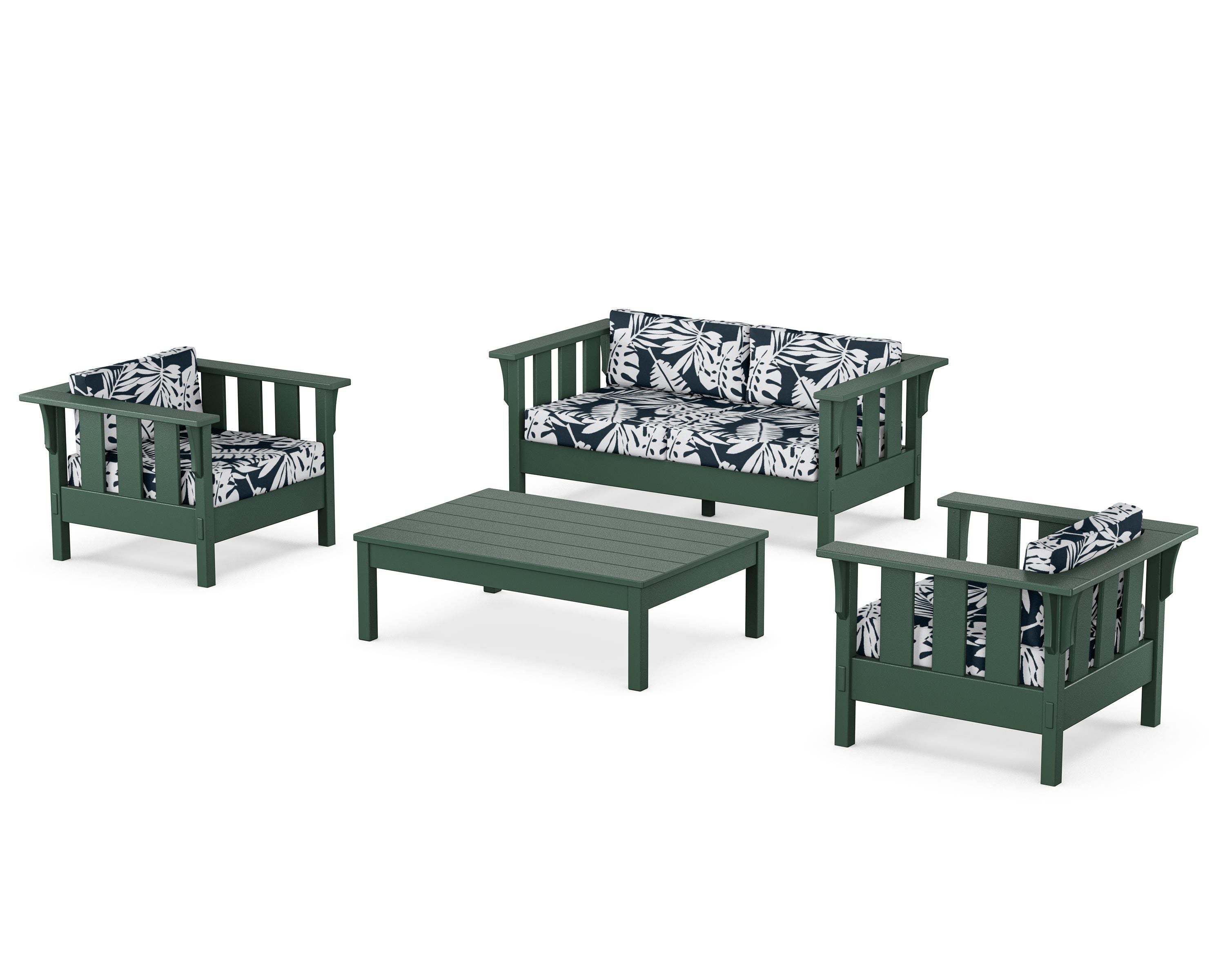 Martha Stewart by POLYWOOD® Acadia 4-Piece Deep Seating Set with Loveseat in Green / Leaf Marine Indigo