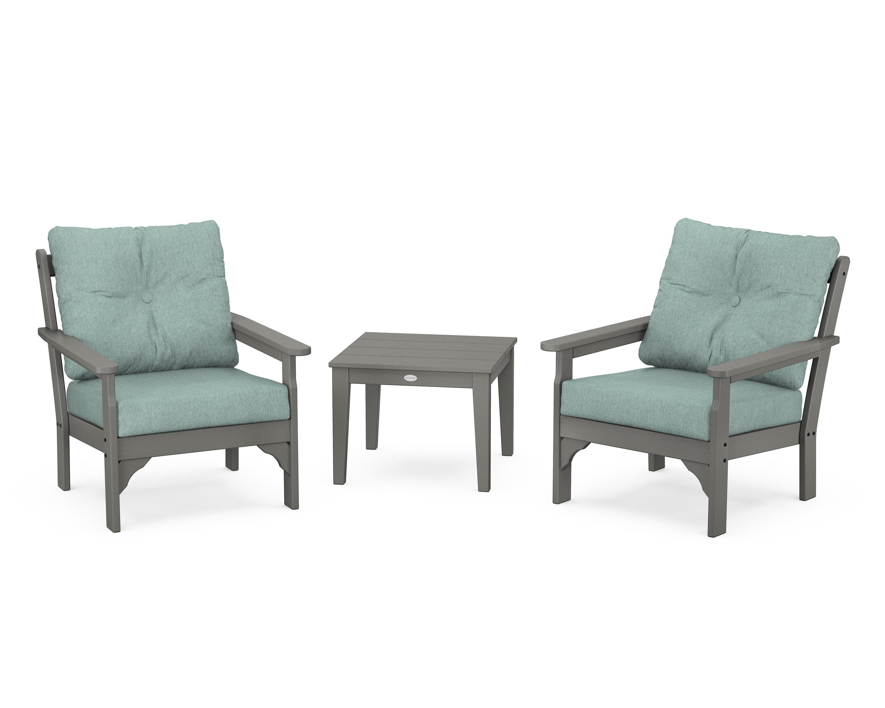 POLYWOOD® Vineyard 3-Piece Deep Seating Set in Slate Grey / Glacier Spa