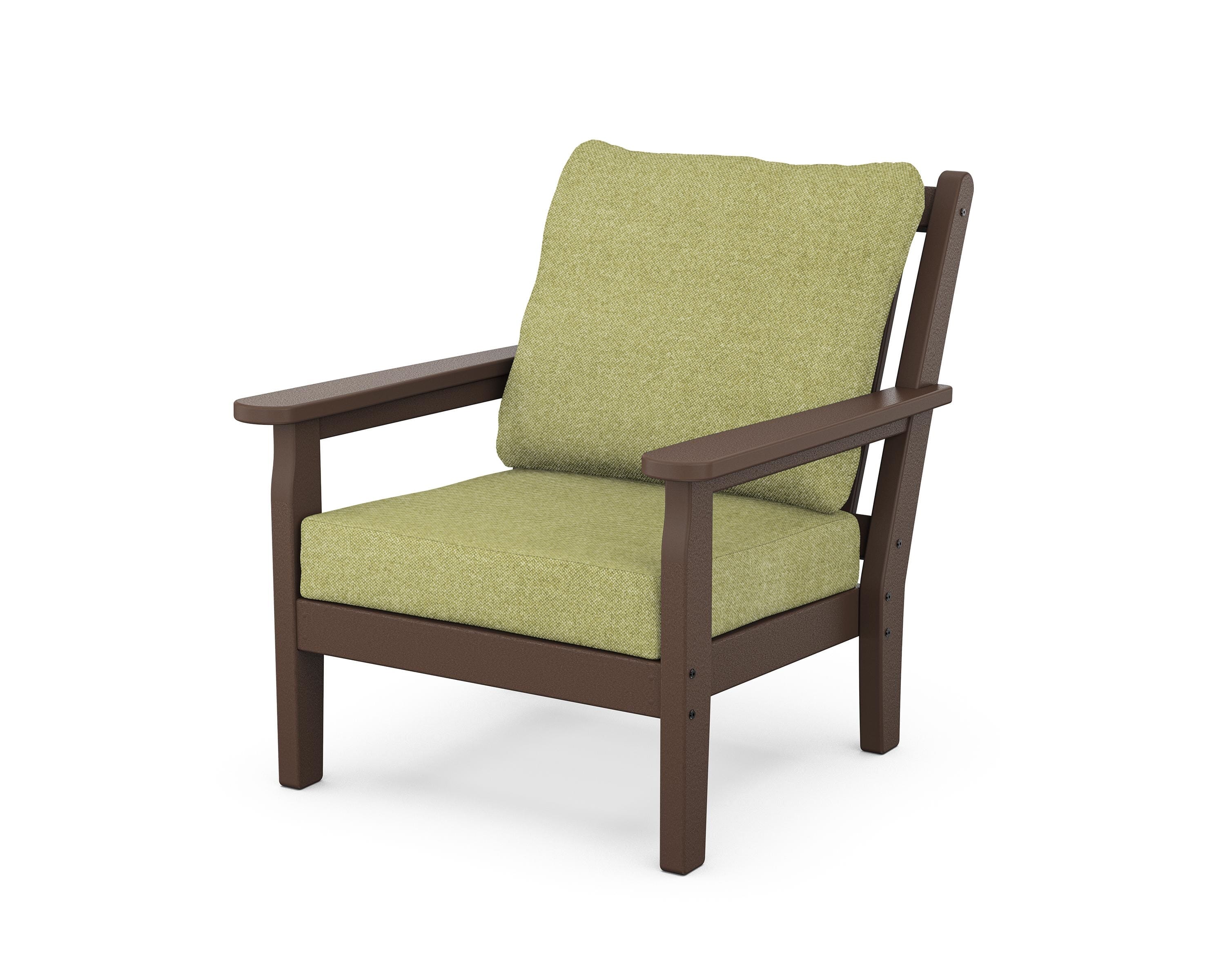 POLYWOOD® Chippendale Deep Seating Chair in Mahogany / Chartreuse Boucle