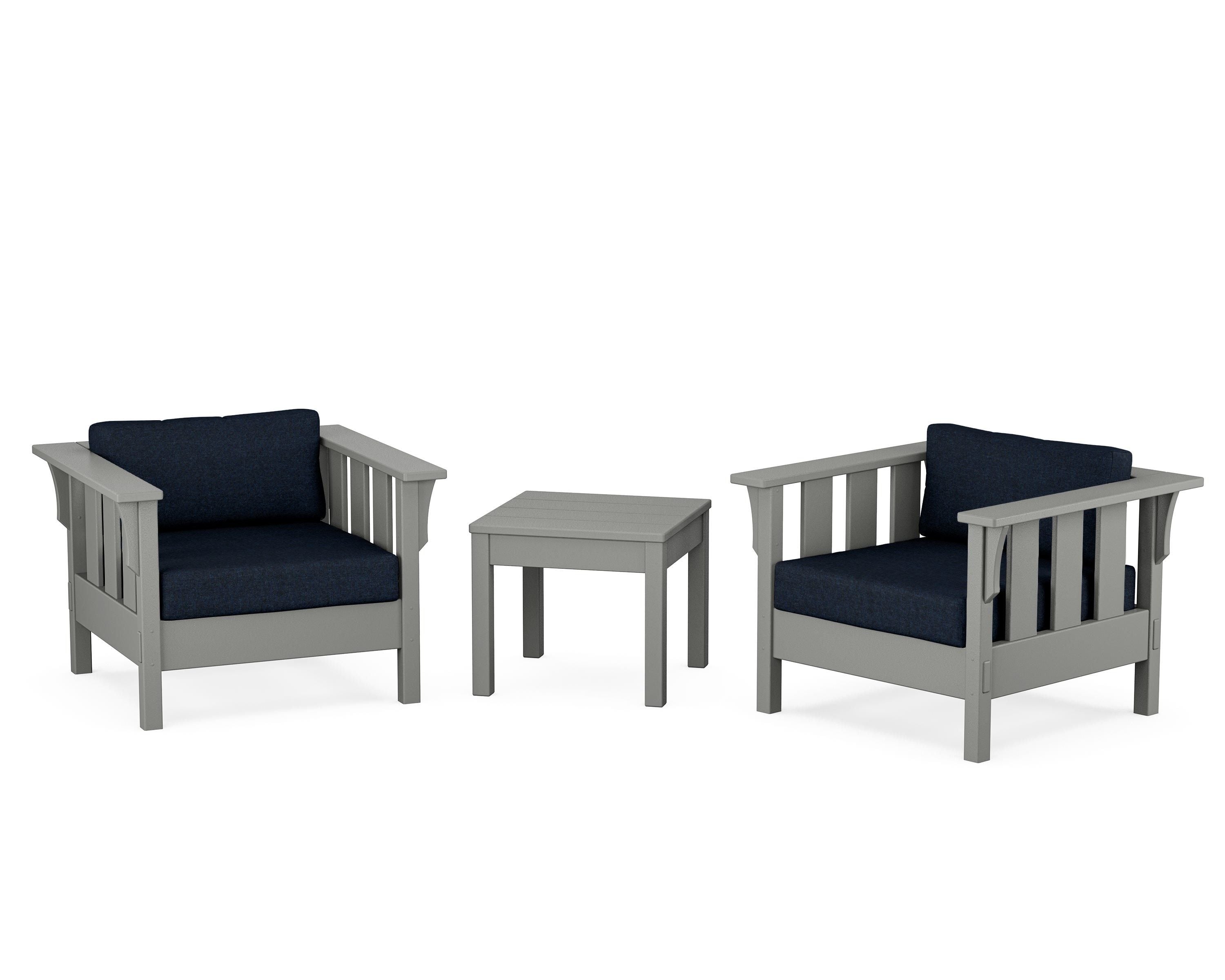 Martha Stewart by POLYWOOD® Acadia 3-Piece Deep Seating Set in Slate Grey / Marine Indigo