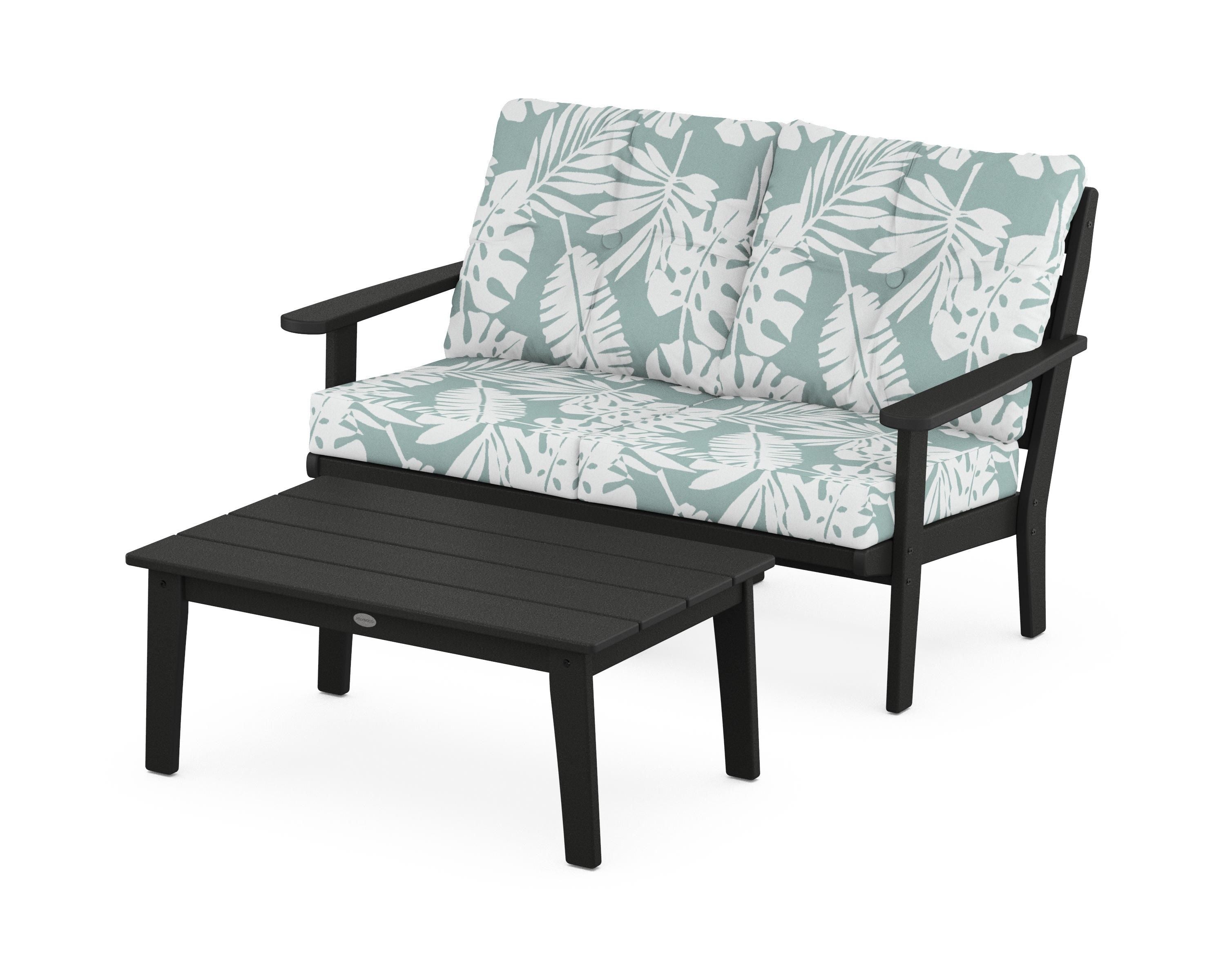 POLYWOOD® Lakeside 2-Piece Lounge Loveseat Set in Black / Leaf Glacier Spa