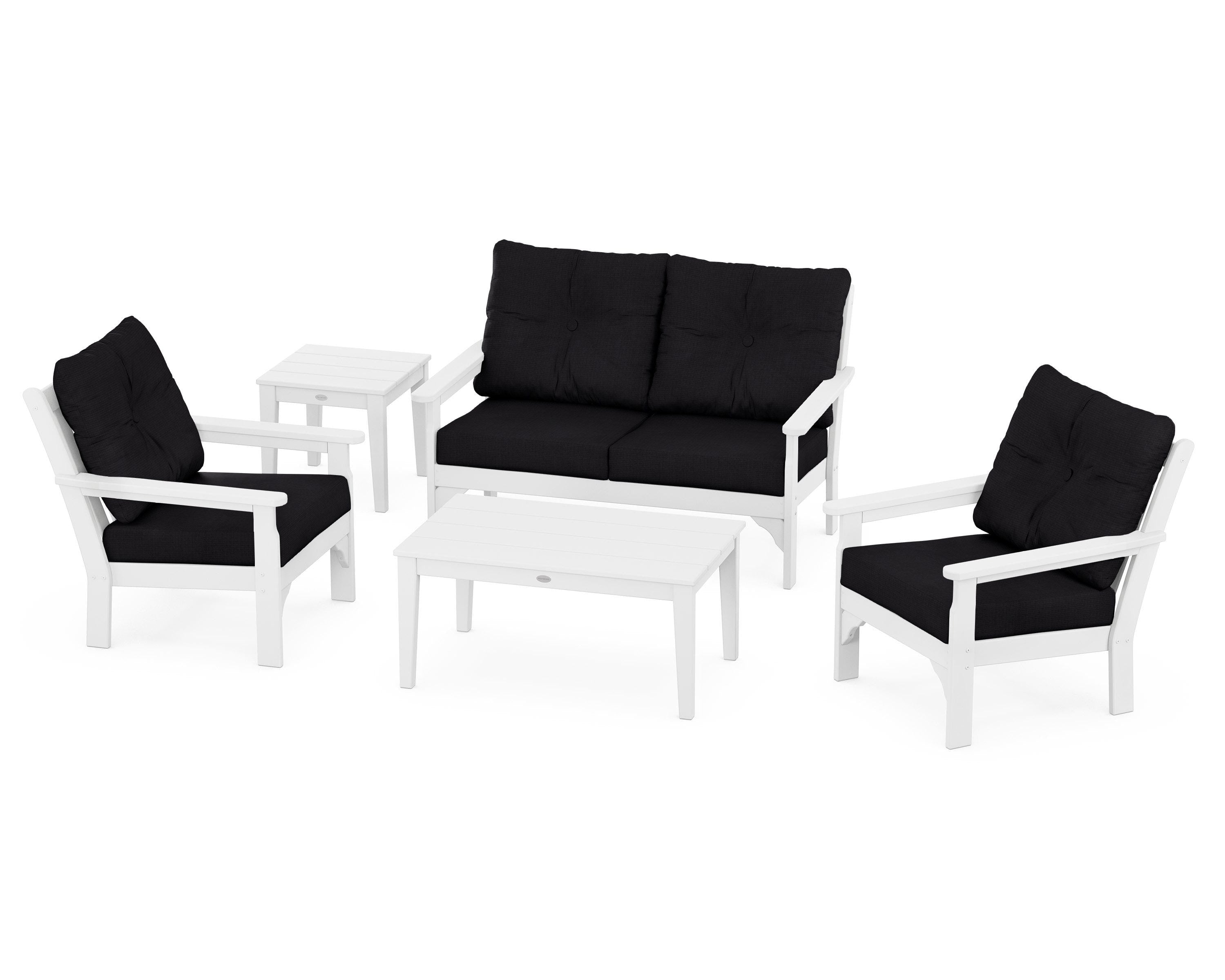 POLYWOOD® Vineyard 5-Piece Deep Seating Set in White / Midnight Linen