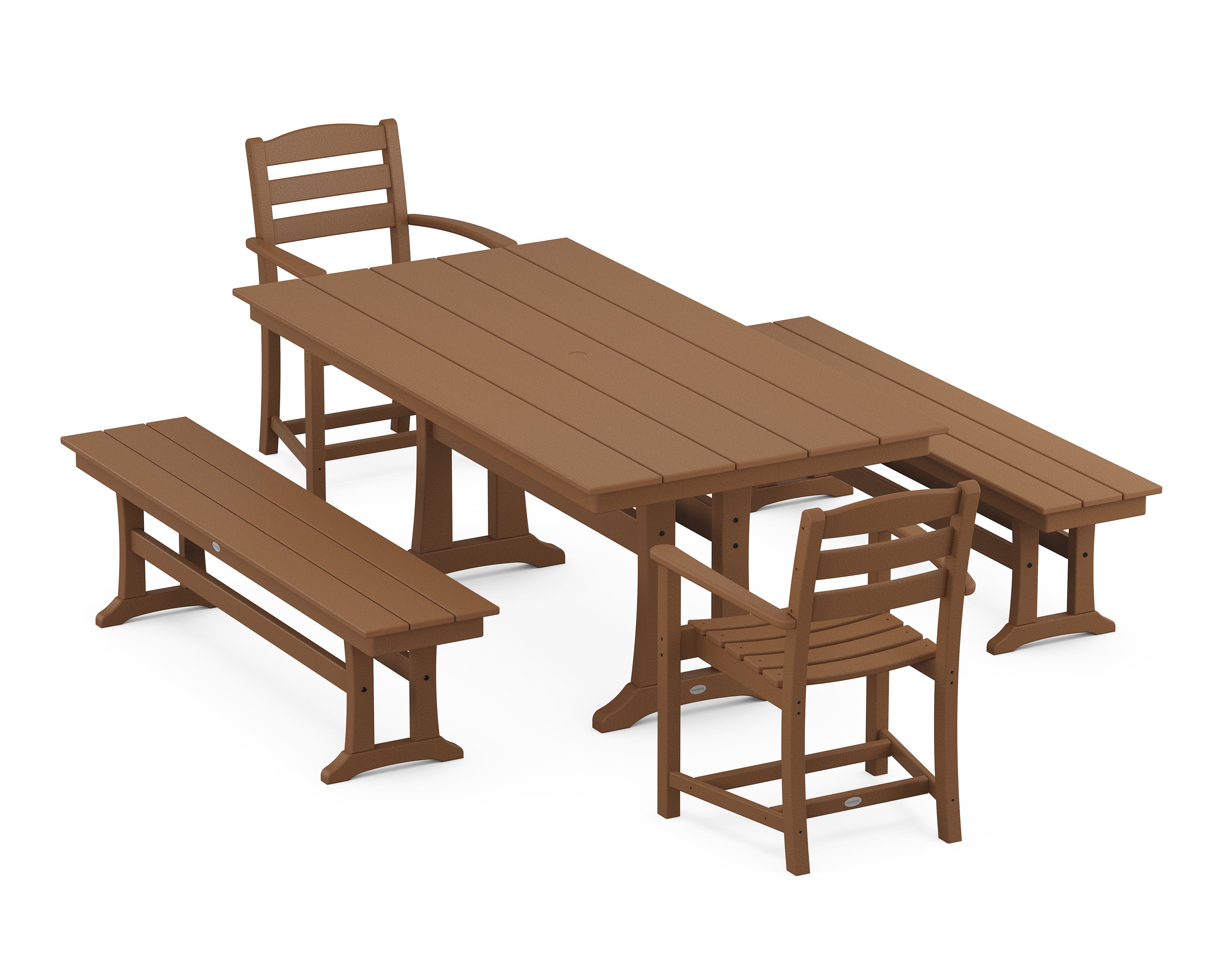 POLYWOOD® La Casa Cafe 5-Piece Farmhouse Dining Set With Trestle Legs in Teak
