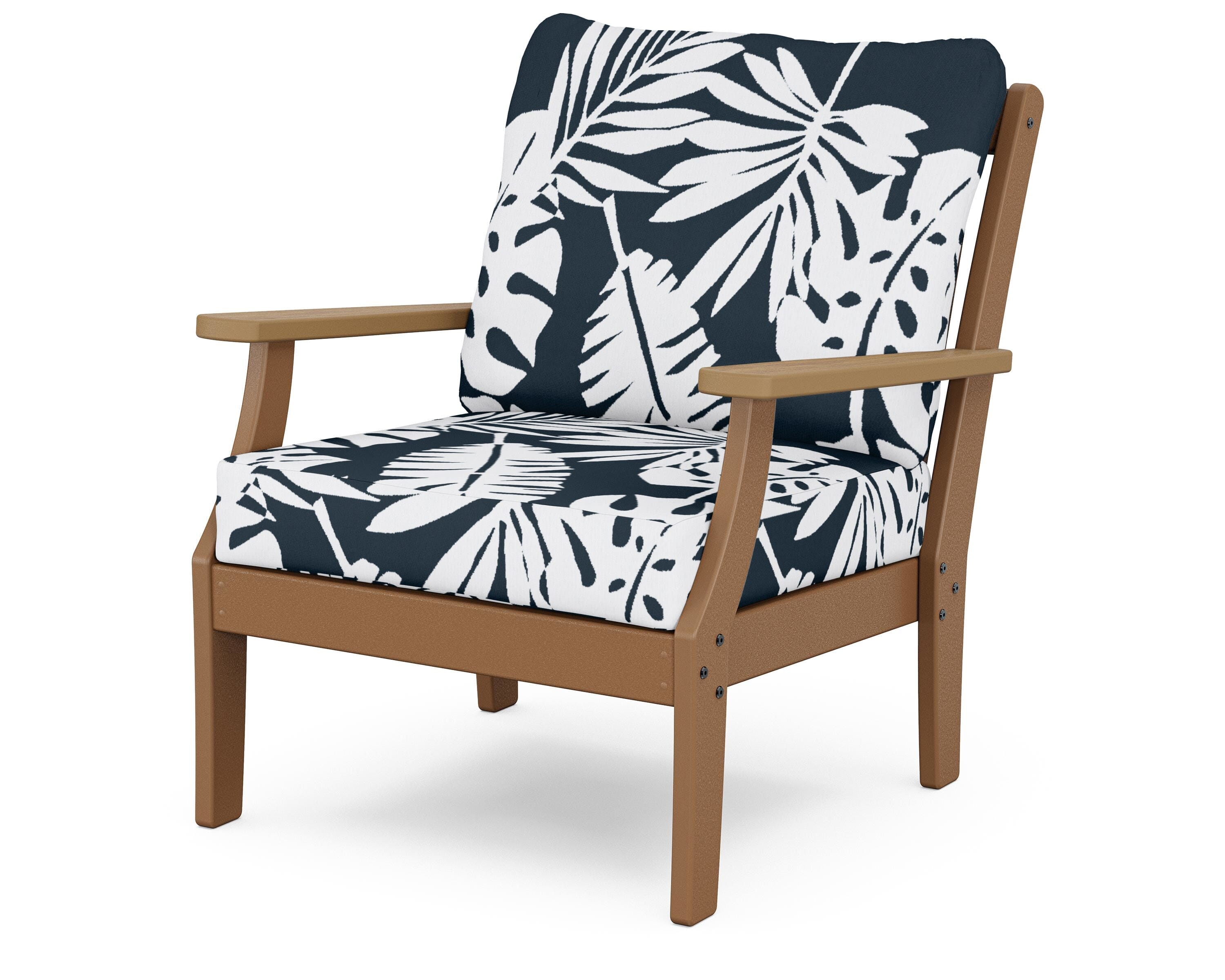POLYWOOD® Braxton Deep Seating Chair in Teak / Natural / Leaf Marine Indigo