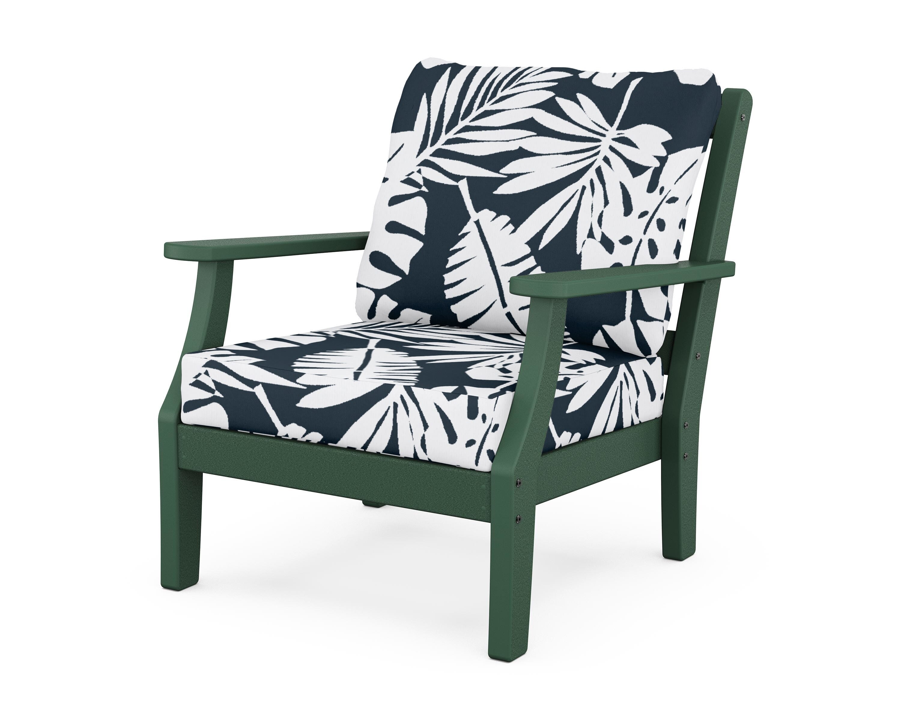 Martha Stewart by POLYWOOD® Chinoiserie Deep Seating Chair in Green / Leaf Marine Indigo