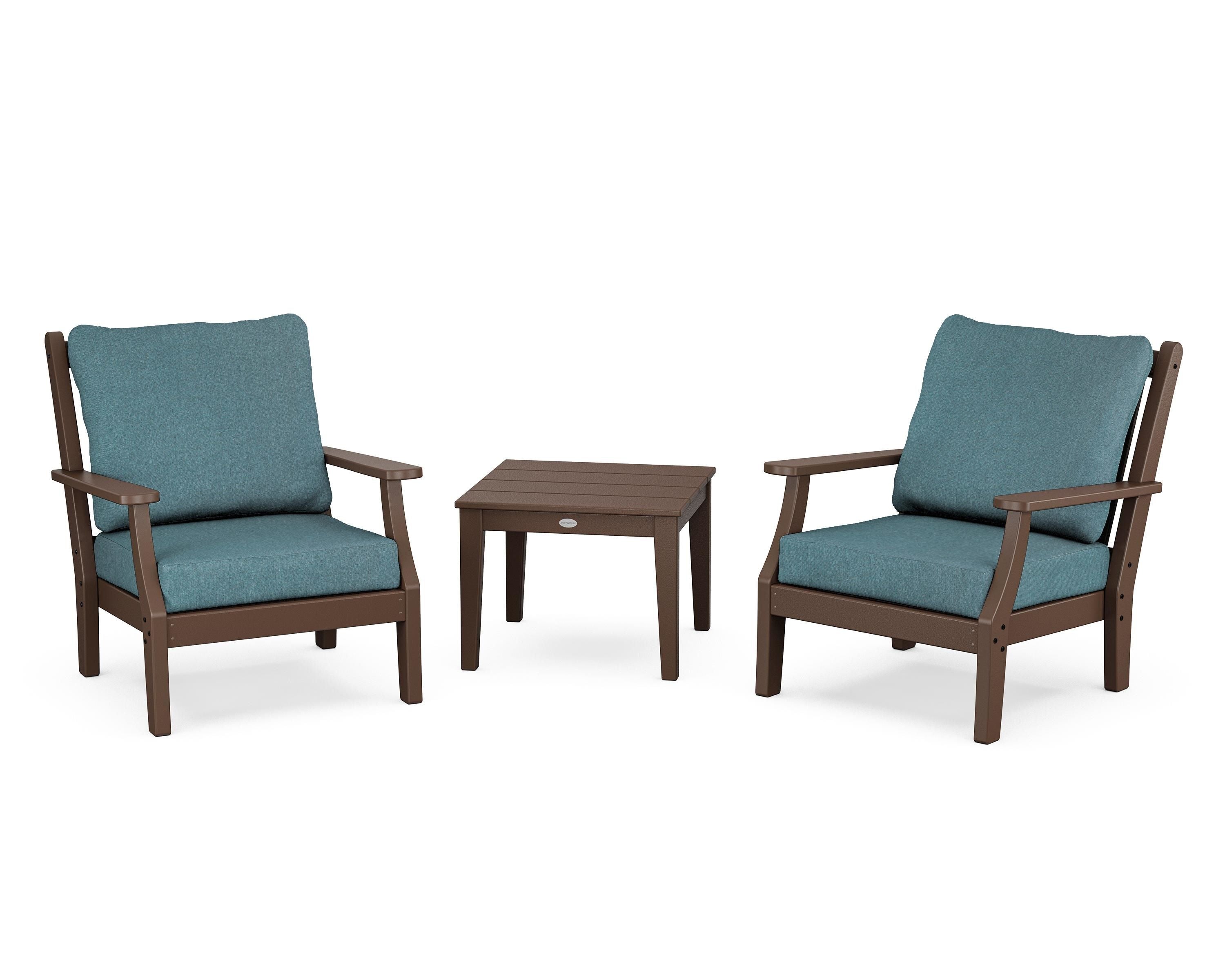 Country Living Wovendale 3-Piece Deep Seating Set in Mahogany / Ocean Teal
