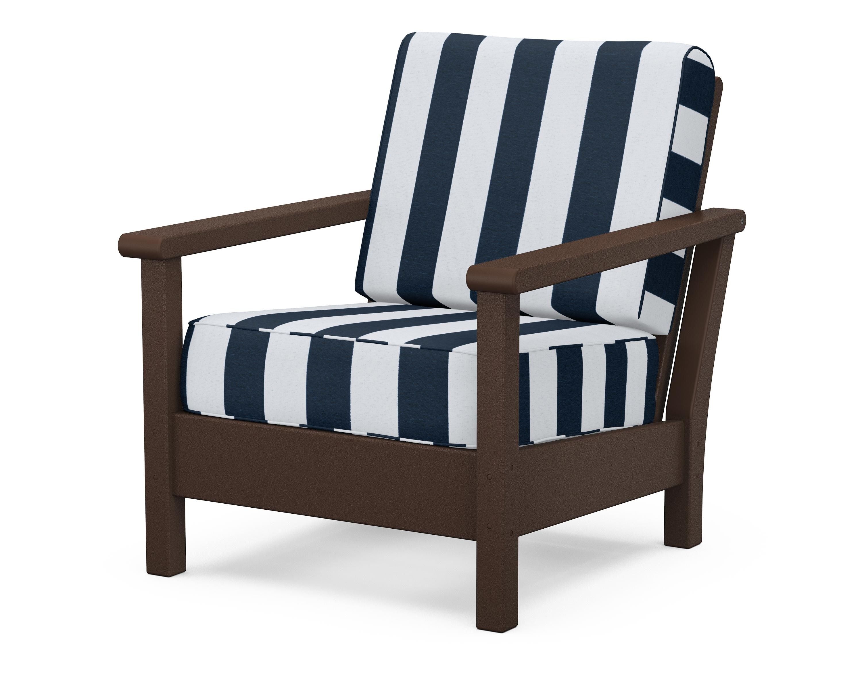 POLYWOOD® Harbour Deep Seating Chair in Mahogany / Cabana Stripe Marine Indigo