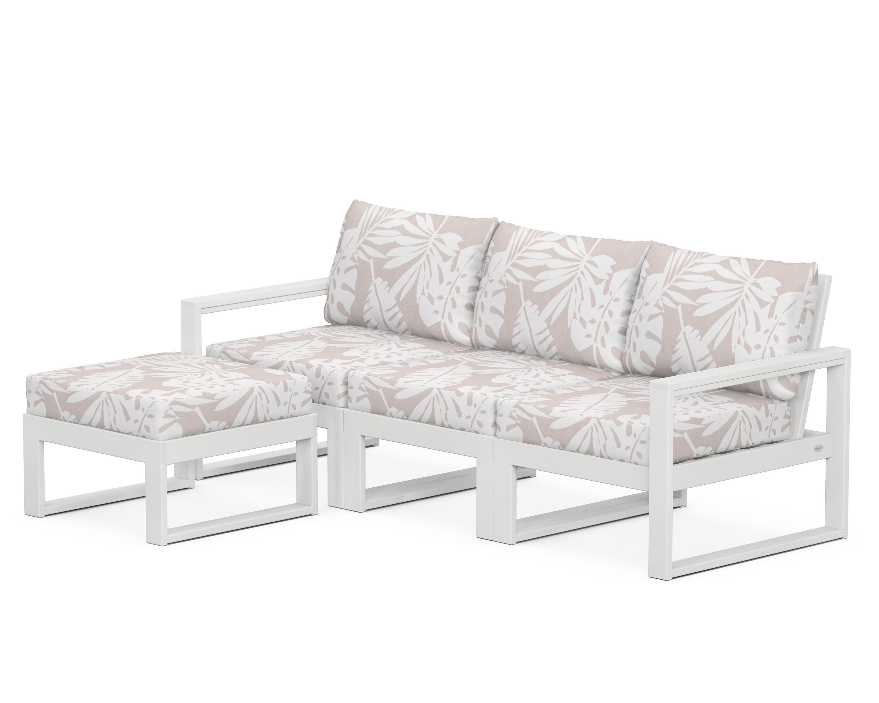 POLYWOOD® EDGE 4-Piece Modular Deep Seating Set with Ottoman in White / Leaf Dune Burlap