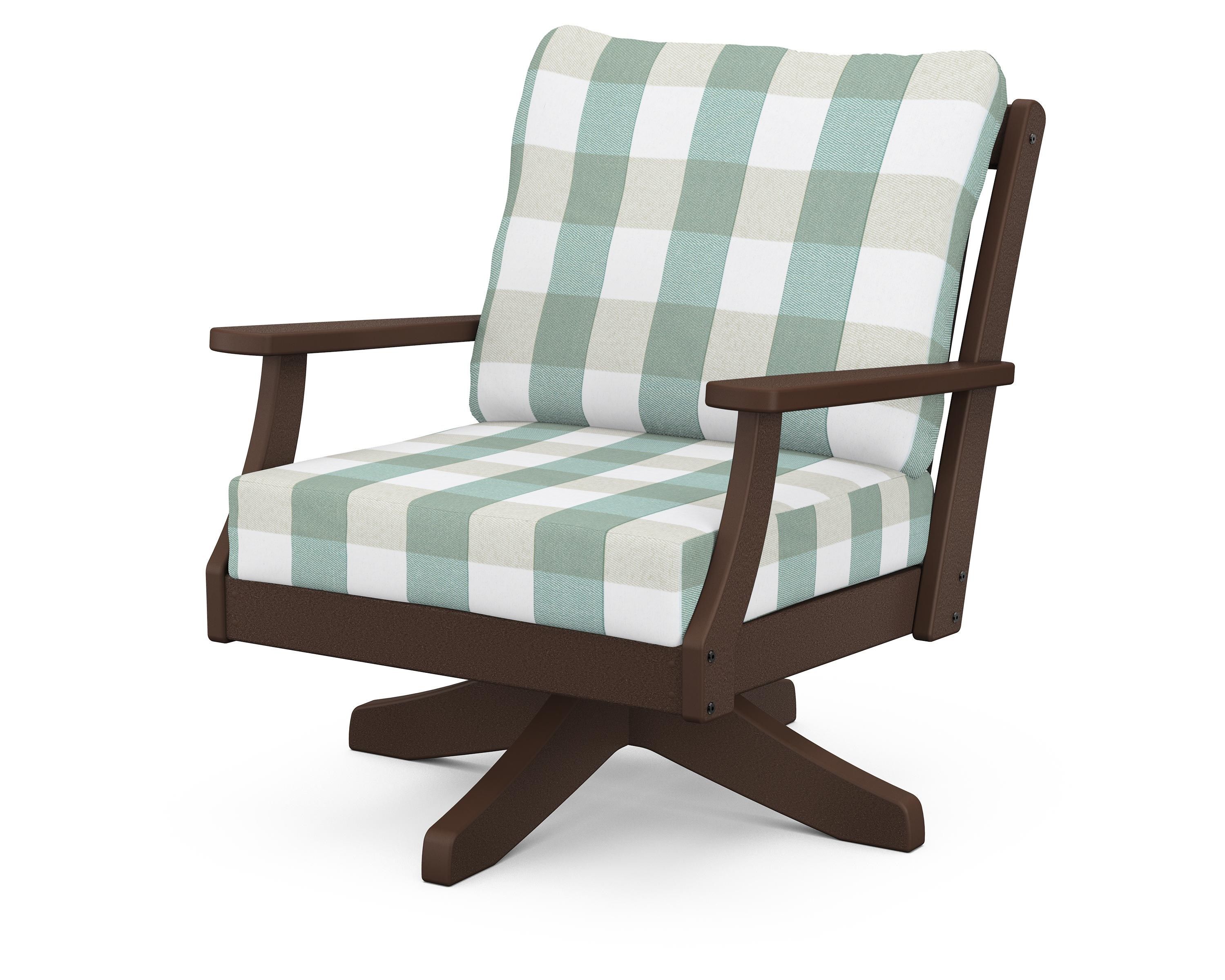 POLYWOOD® Braxton Deep Seating Swivel Chair in Mahogany / Buffalo Plaid Glacier Spa