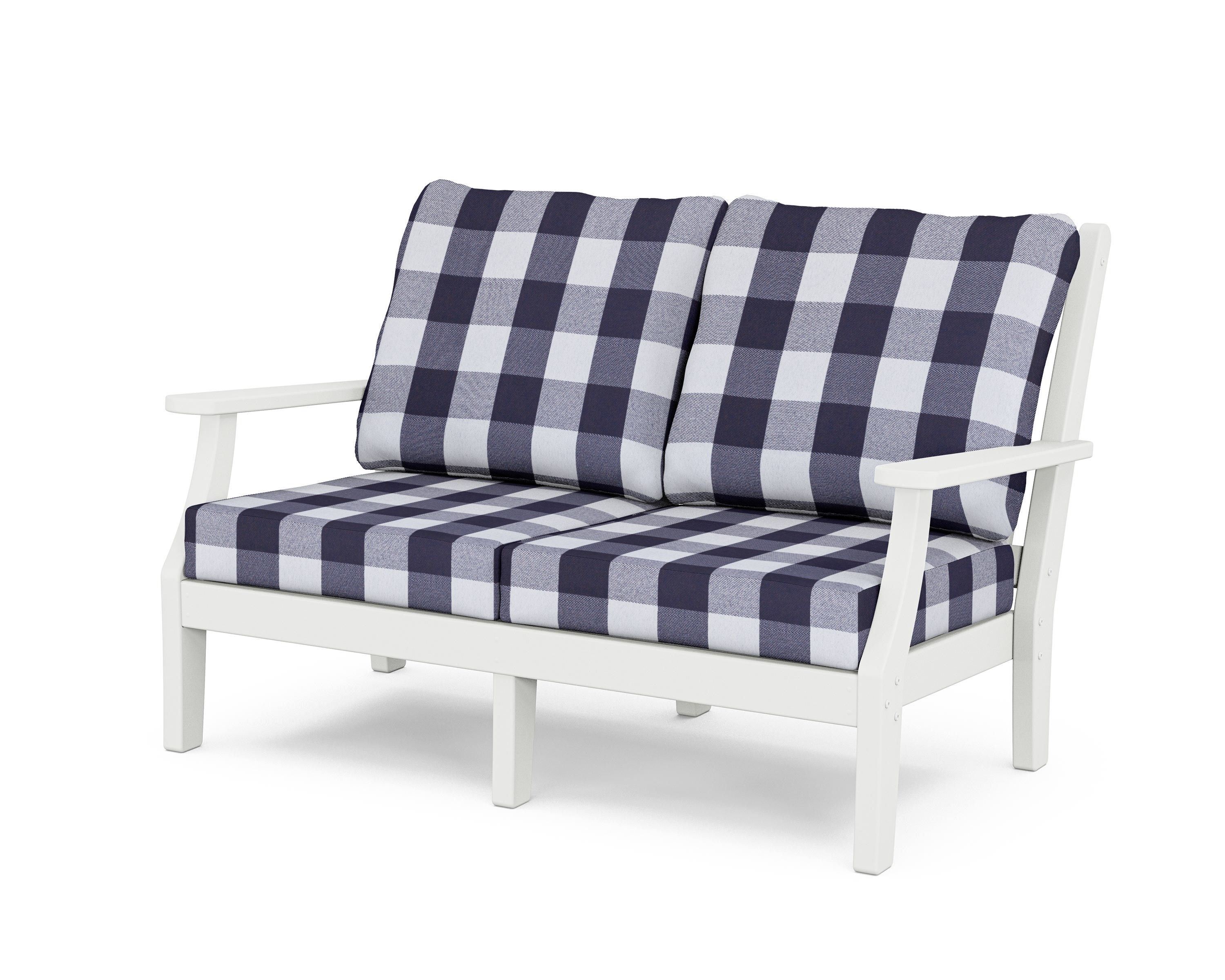 Country Living Wovendale Deep Seating Loveseat in White / Buffalo Plaid Navy