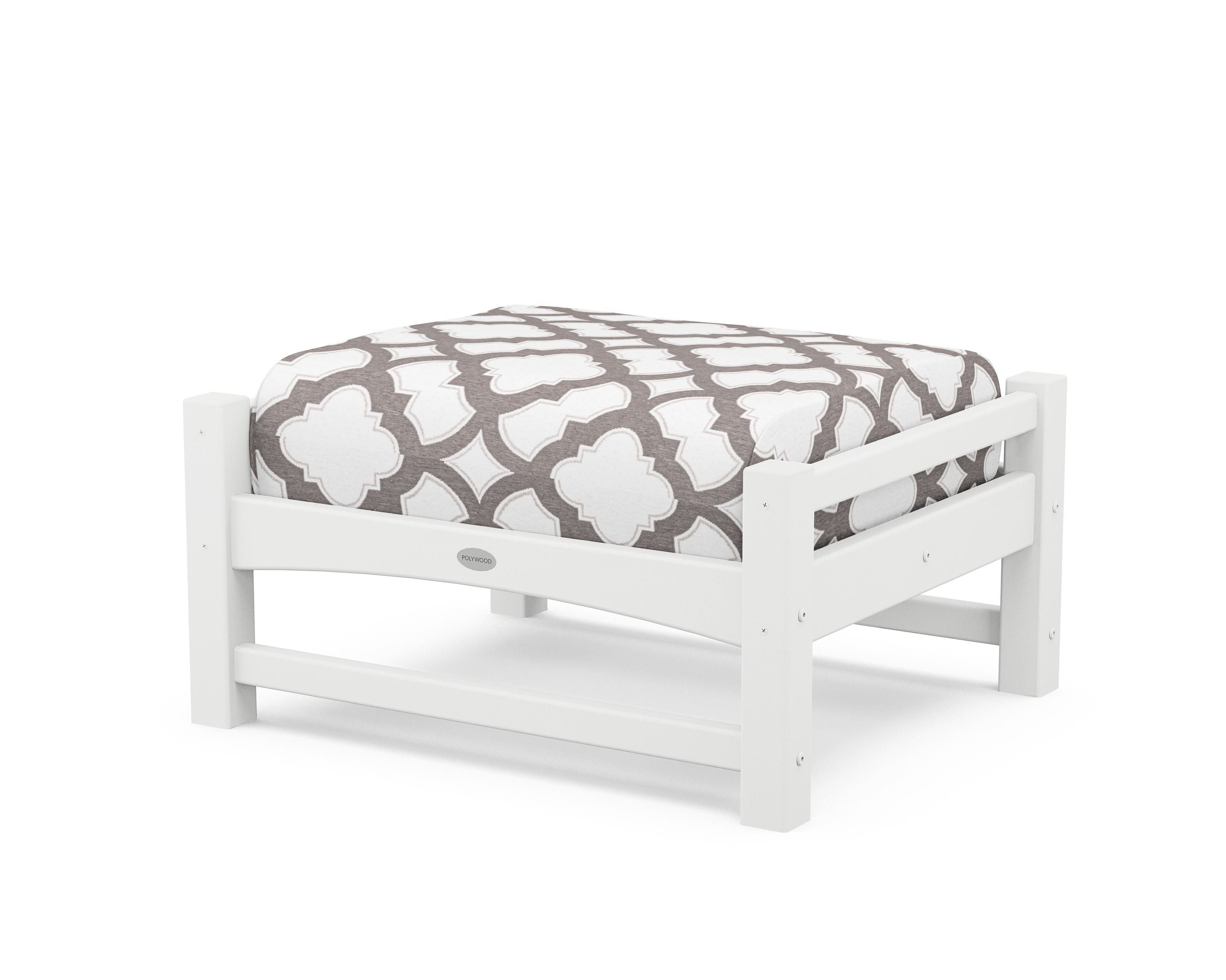 POLYWOOD® Club Ottoman in White / Trellis Grey Mist