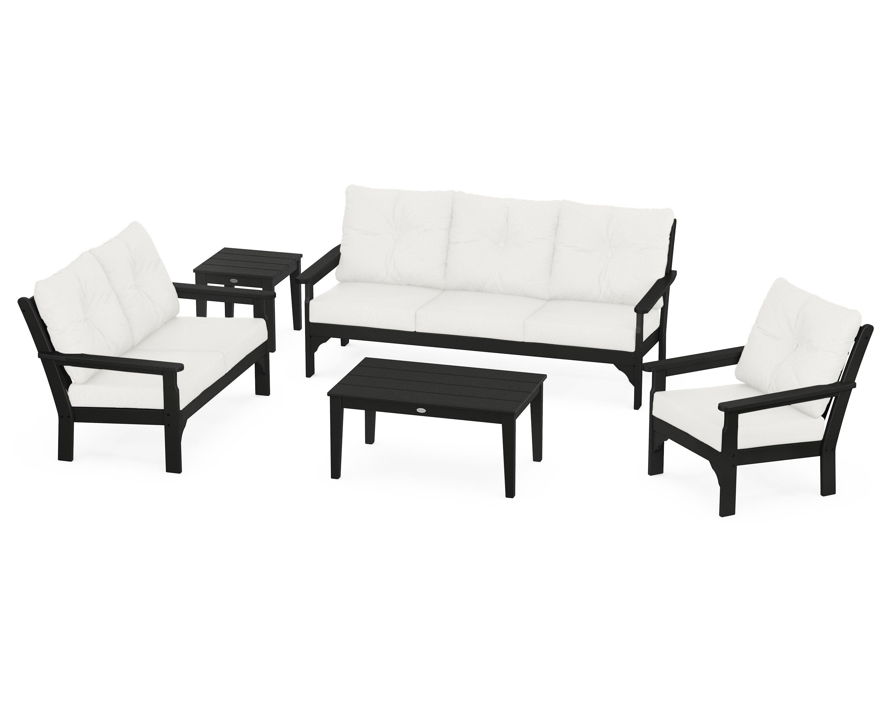 POLYWOOD® Vineyard 5 Piece Deep Seating Set in Black / Natural Linen