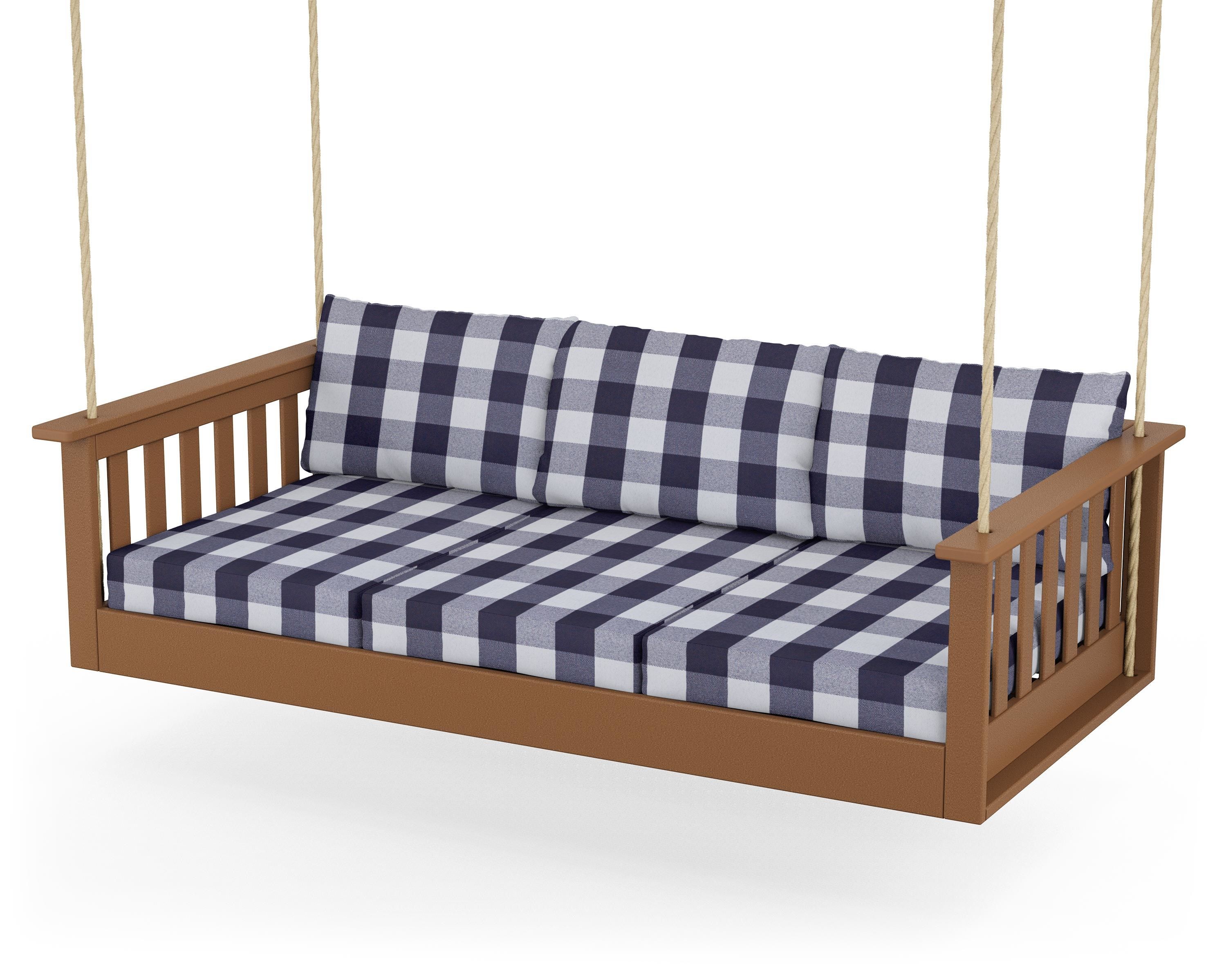 POLYWOOD® Vineyard Daybed Swing in Teak / Buffalo Plaid Navy