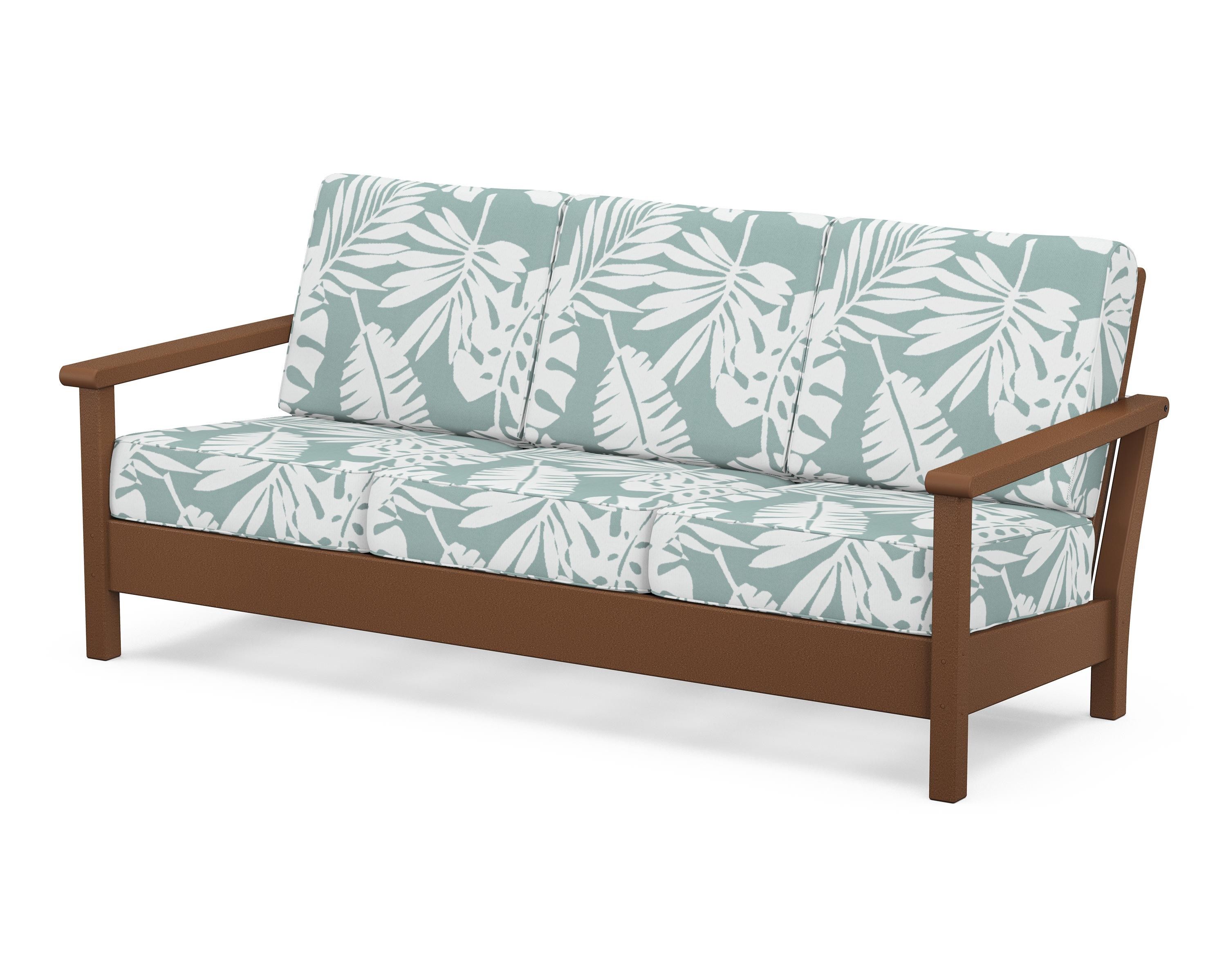 POLYWOOD® Harbour Deep Seating Sofa in Teak / Leaf Glacier Spa