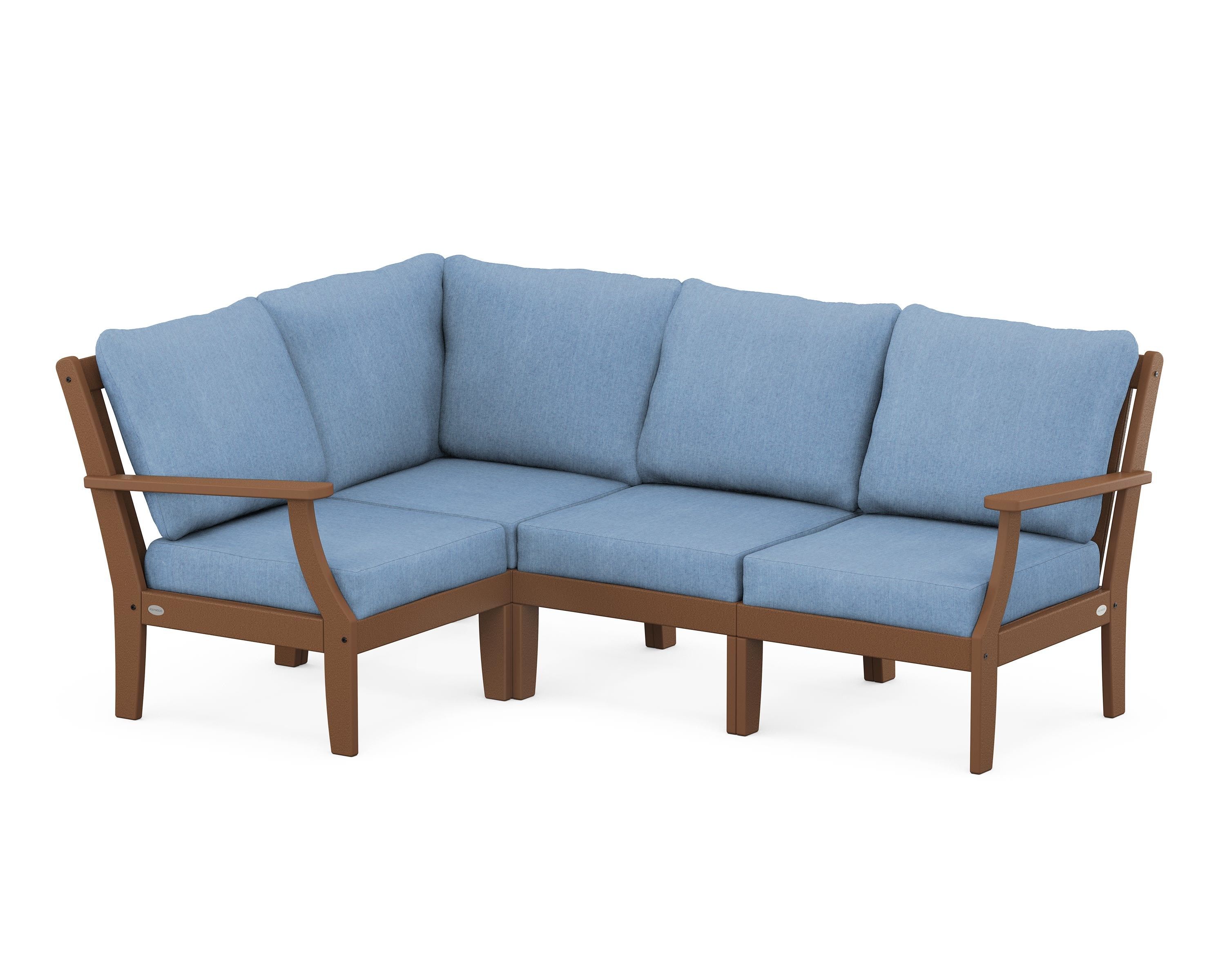 POLYWOOD® Braxton Modular 4-Piece Deep Seating Set in Teak / Sky Blue