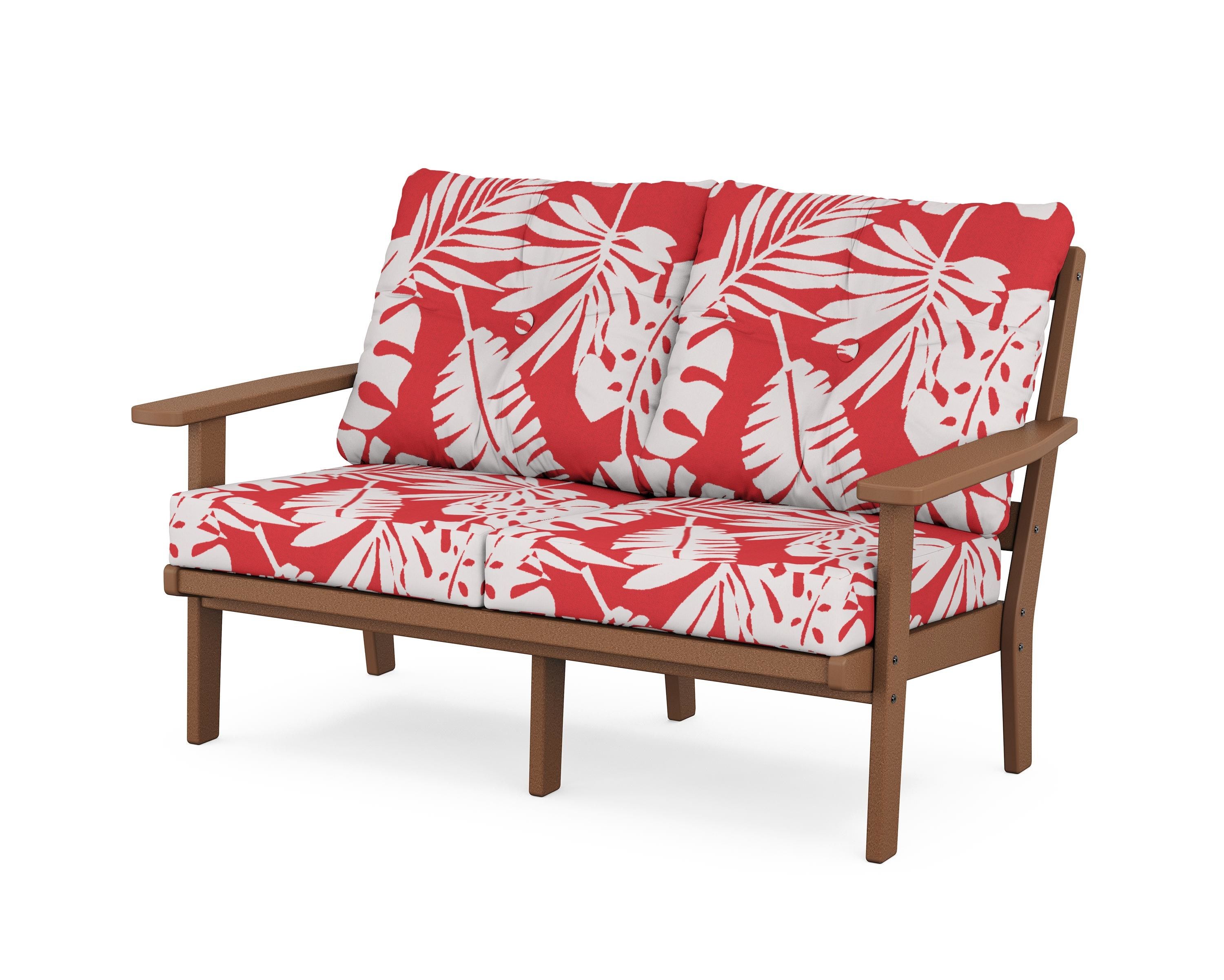 POLYWOOD® Prairie Deep Seating Loveseat in Teak / Leaf Crimson