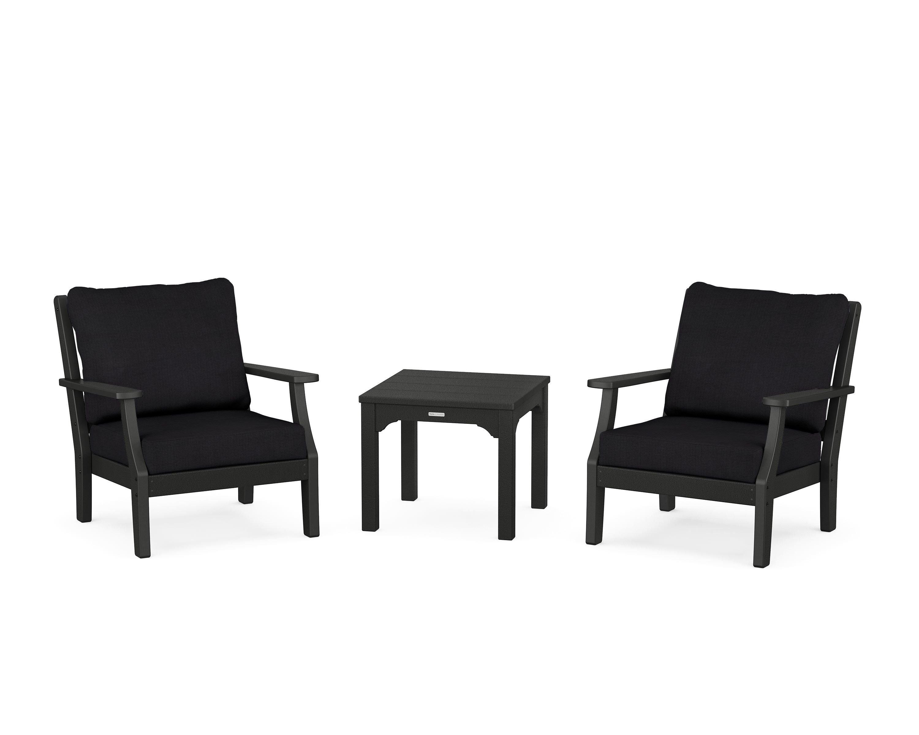 Martha Stewart by POLYWOOD® Chinoiserie 3-Piece Deep Seating Set in Black / Midnight Linen