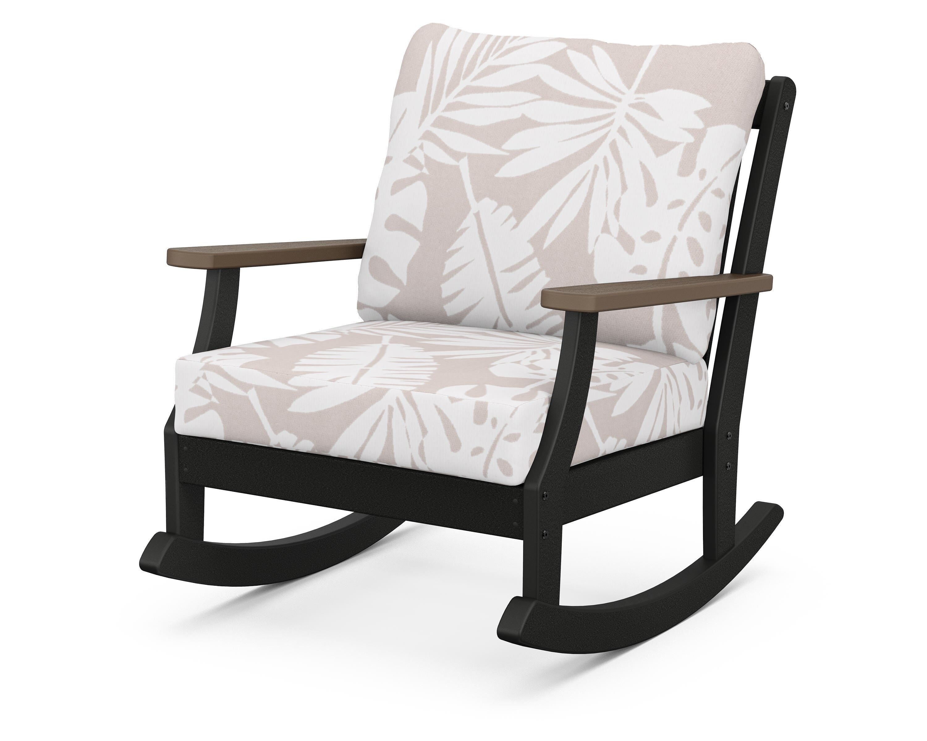 POLYWOOD® Braxton Deep Seating Rocking Chair in Black / Kona / Leaf Dune Burlap