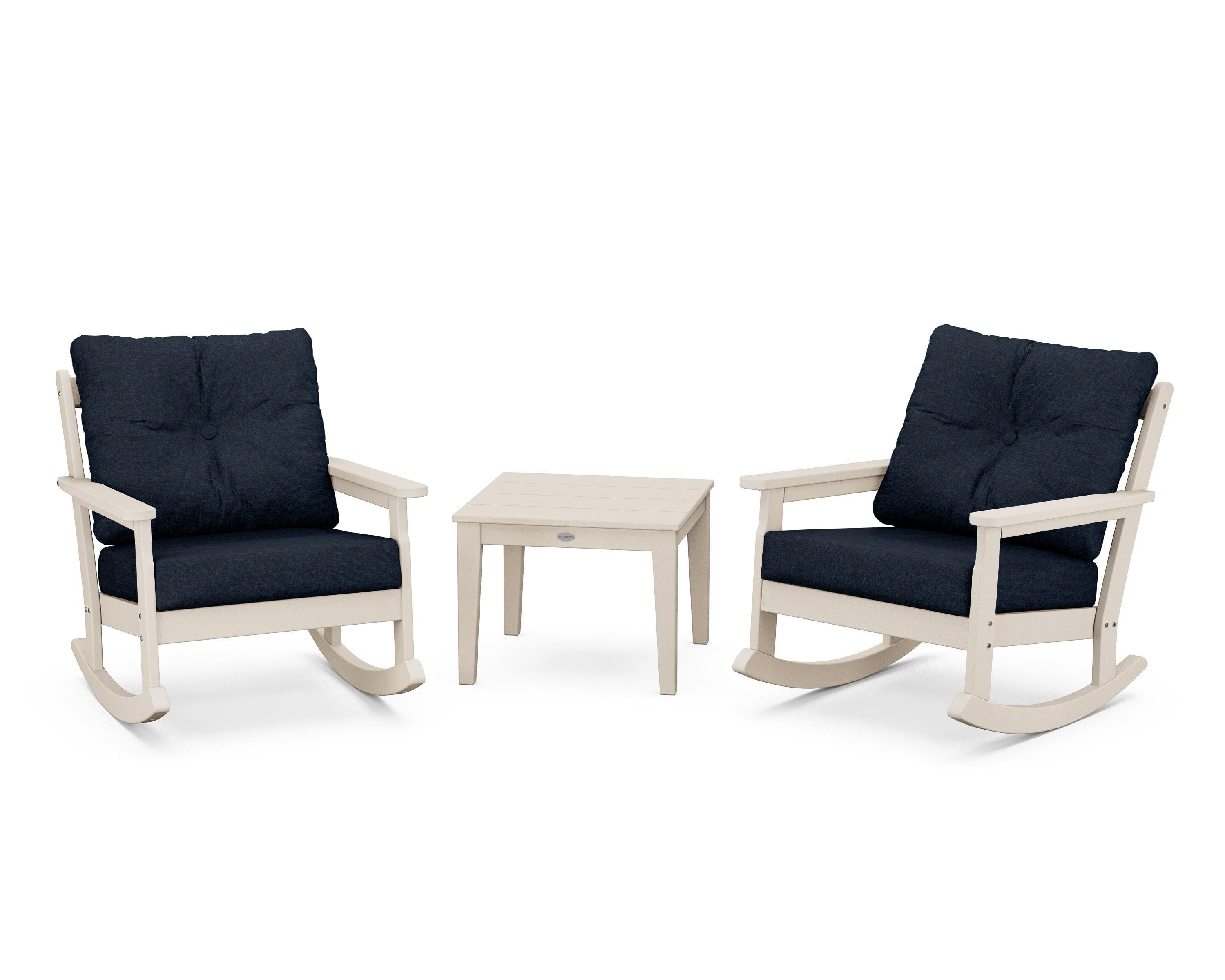 POLYWOOD® Vineyard 3-Piece Deep Seating Rocker Set in Sand / Marine Indigo