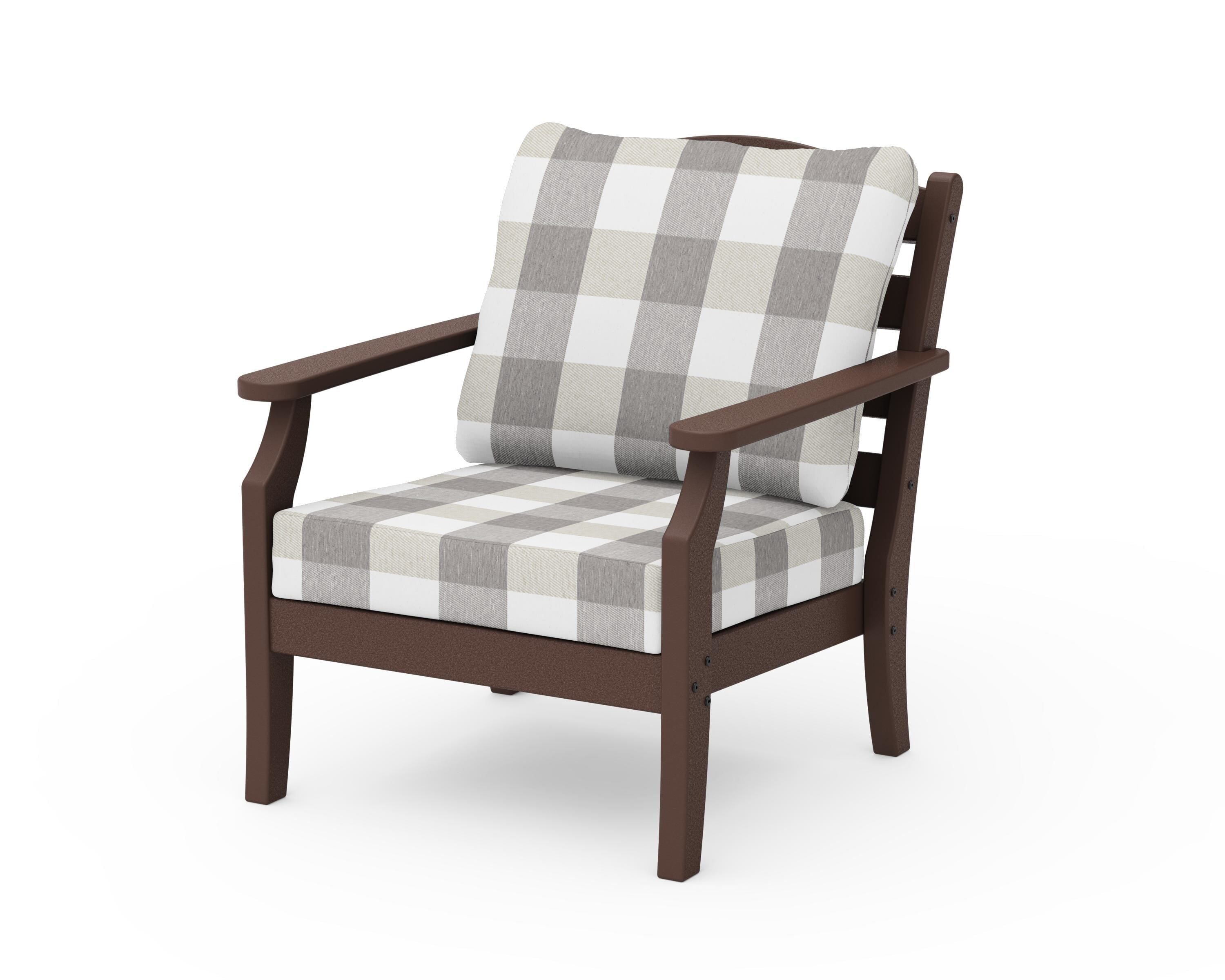 Draper James™ by POLYWOOD® Savannah Deep Seating Chair in Mahogany / Buffalo Plaid Grey Mist
