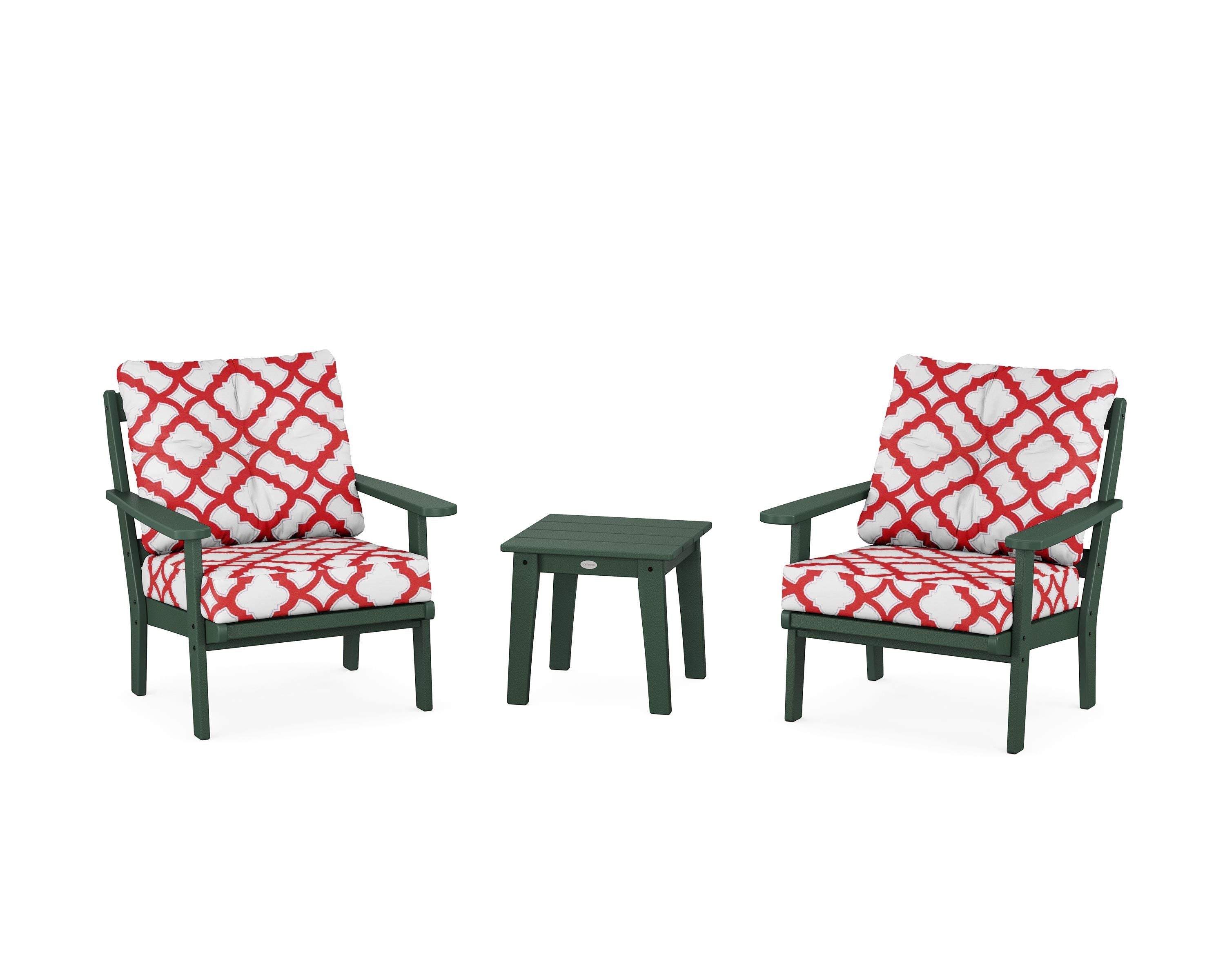 POLYWOOD® Mission 3-Piece Deep Seating Set in Green / Trellis Crimson
