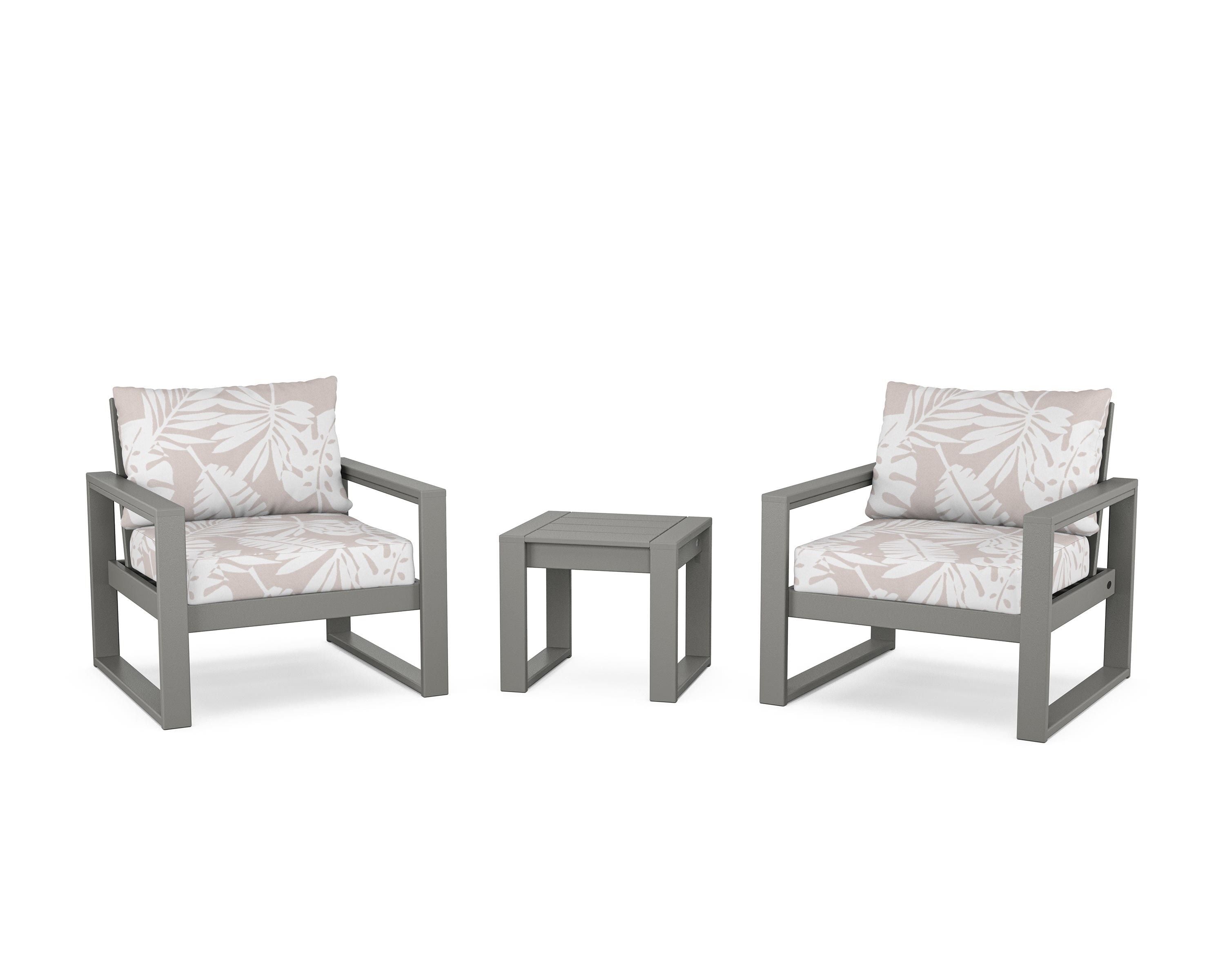 POLYWOOD® EDGE Sectional 3-Piece Deep Seating Set in Slate Grey / Leaf Dune Burlap