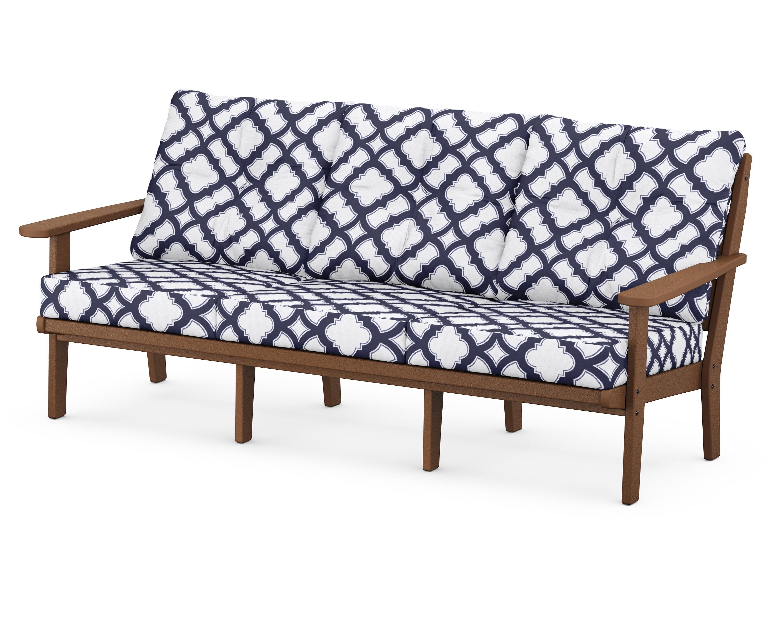 POLYWOOD® Lakeside Deep Seating Sofa in Teak / Trellis Navy