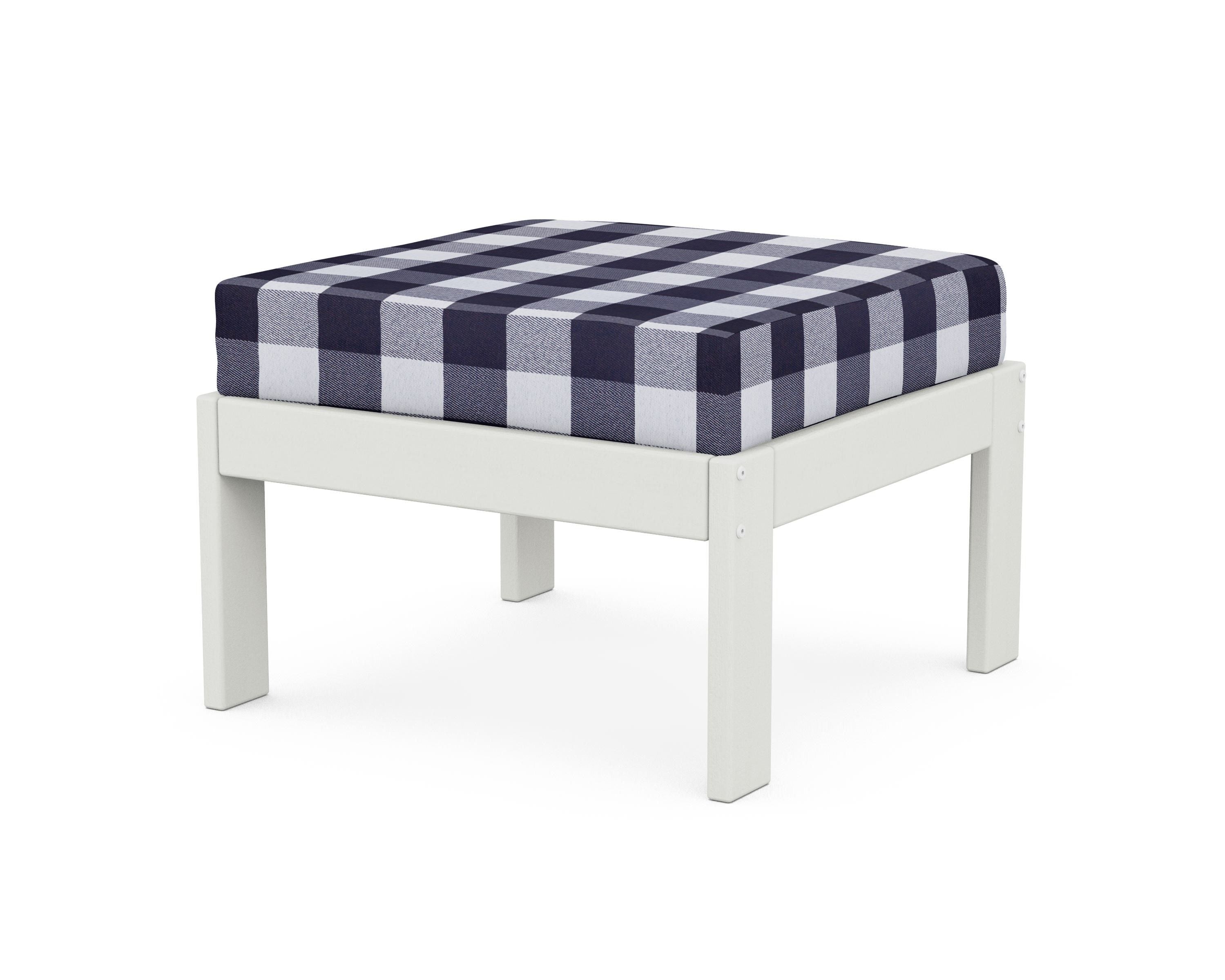 POLYWOOD® Vineyard Modular Ottoman in Vintage White / Buffalo Plaid Navy
