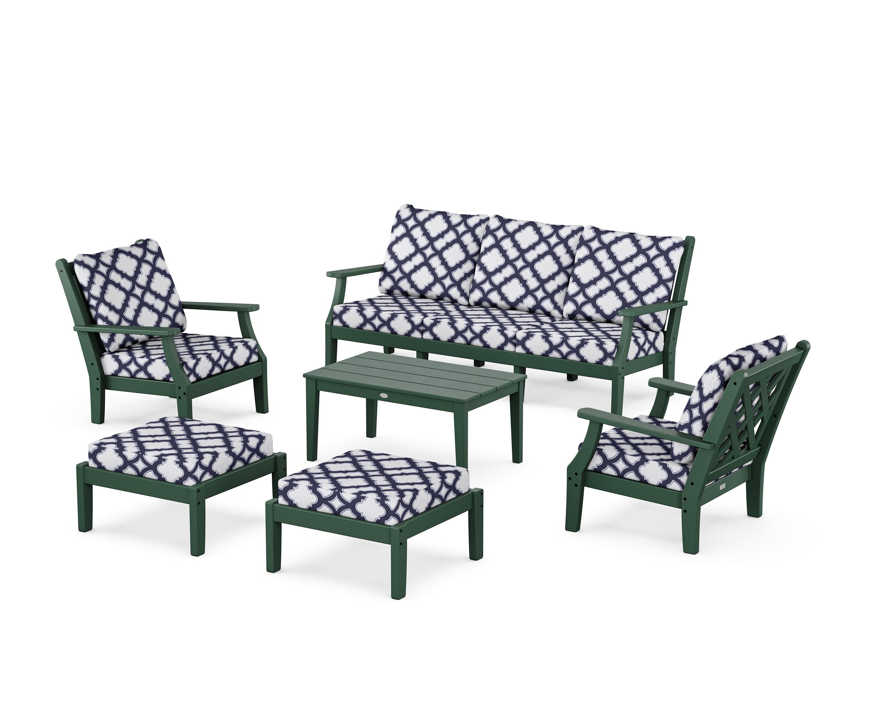 Country Living Wovendale 6-Piece Lounge Sofa Set in Green / Trellis Navy