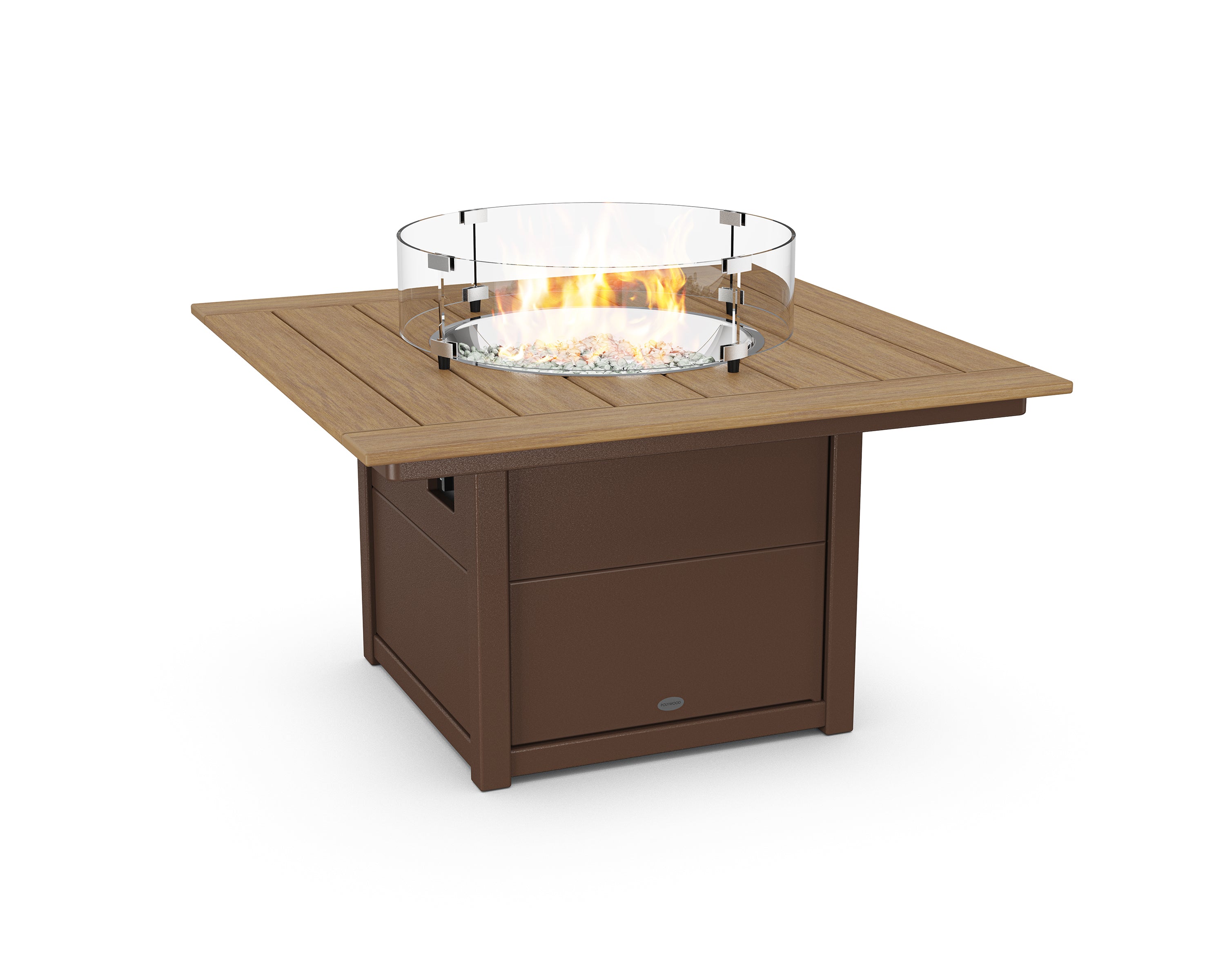 POLYWOOD® Square 42" Fire Pit Table in Mahogany / Natural
