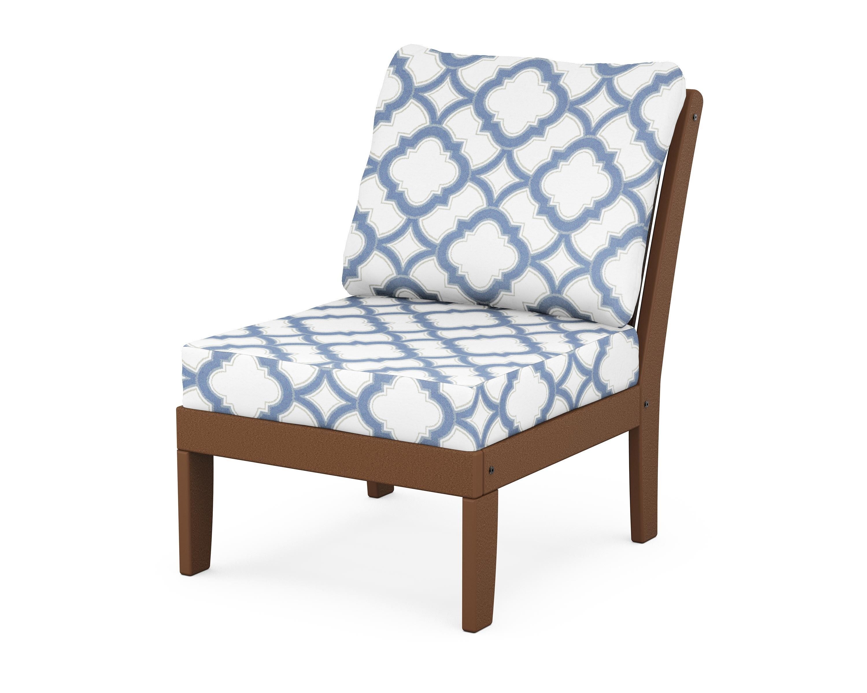POLYWOOD® Braxton Modular Armless Chair in Teak / Trellis Sky Blue