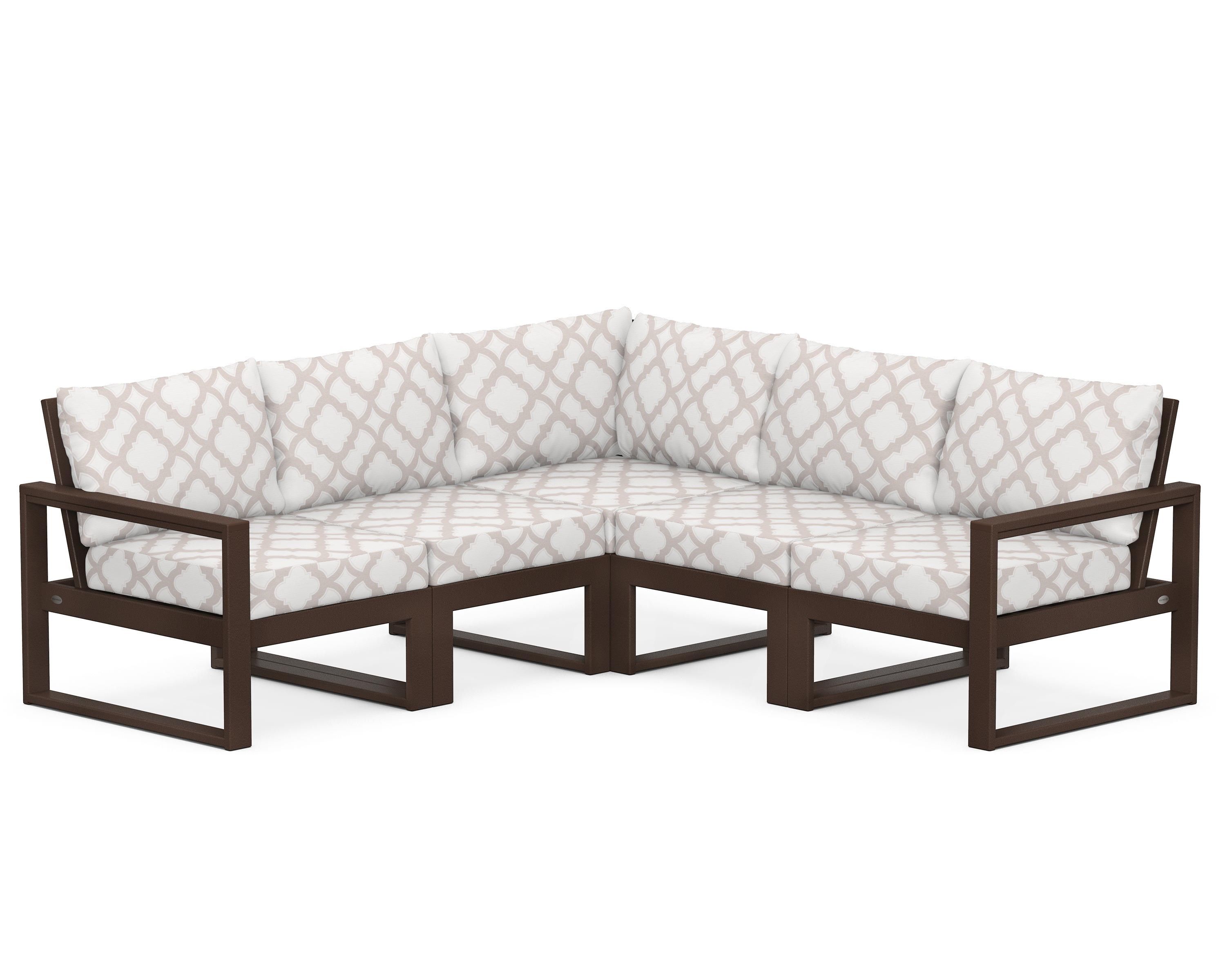 POLYWOOD® EDGE 5-Piece Modular Deep Seating Set in Mahogany / Trellis Dune Burlap