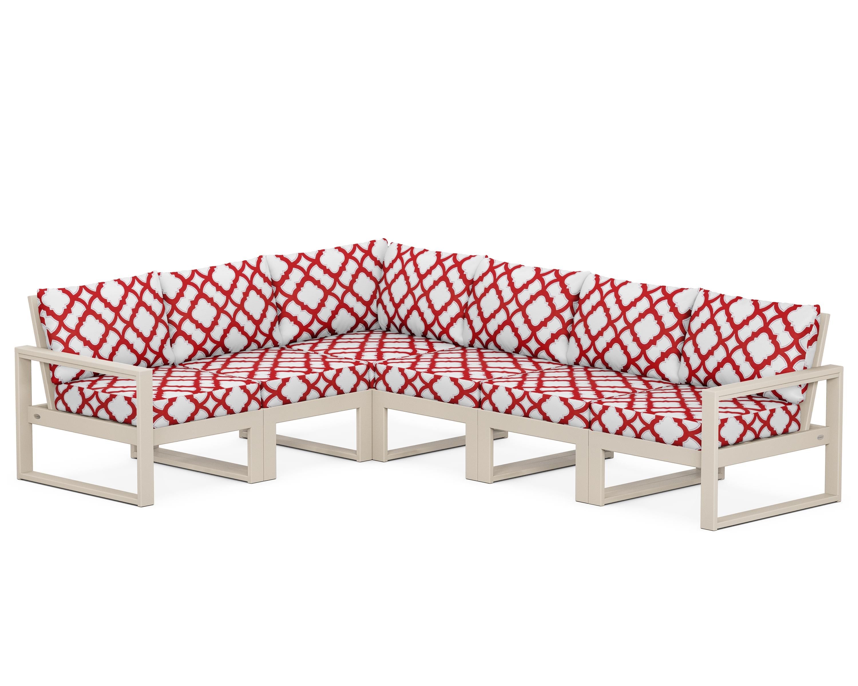 POLYWOOD® EDGE 6-Piece Modular Deep Seating Set in Sand / Trellis Crimson