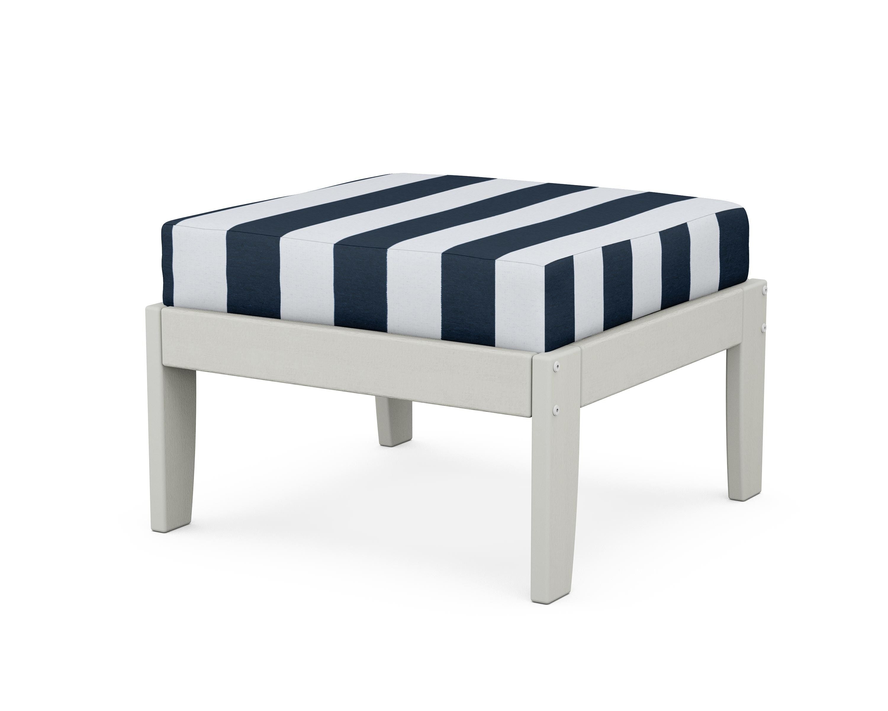 Unbranded Modular Ottoman - Classic in Vintage White / Cabana Stripe Marine Indigo