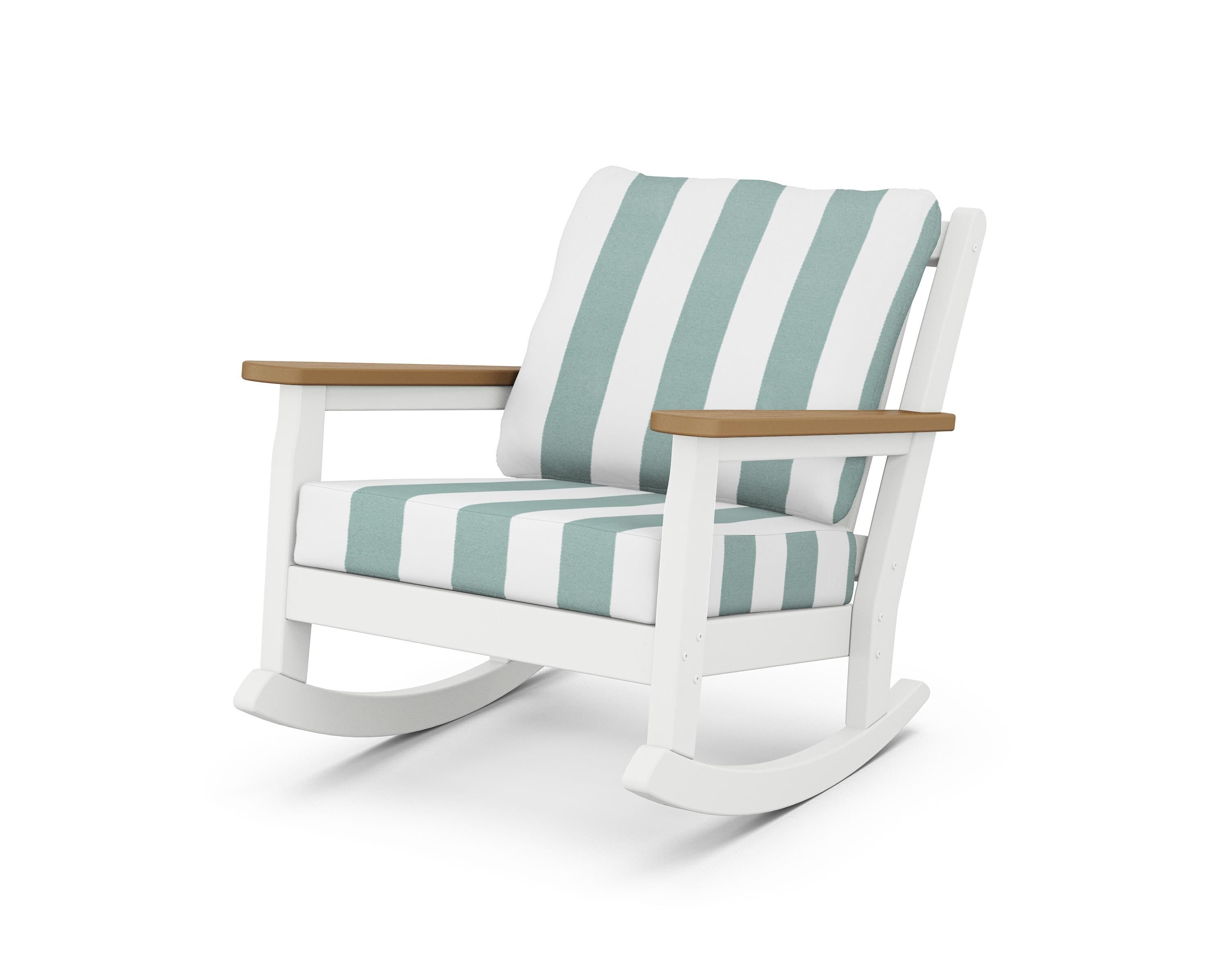 POLYWOOD® Chippendale Deep Seating Rocking Chair in White / Natural / Cabana Stripe Glacier Spa