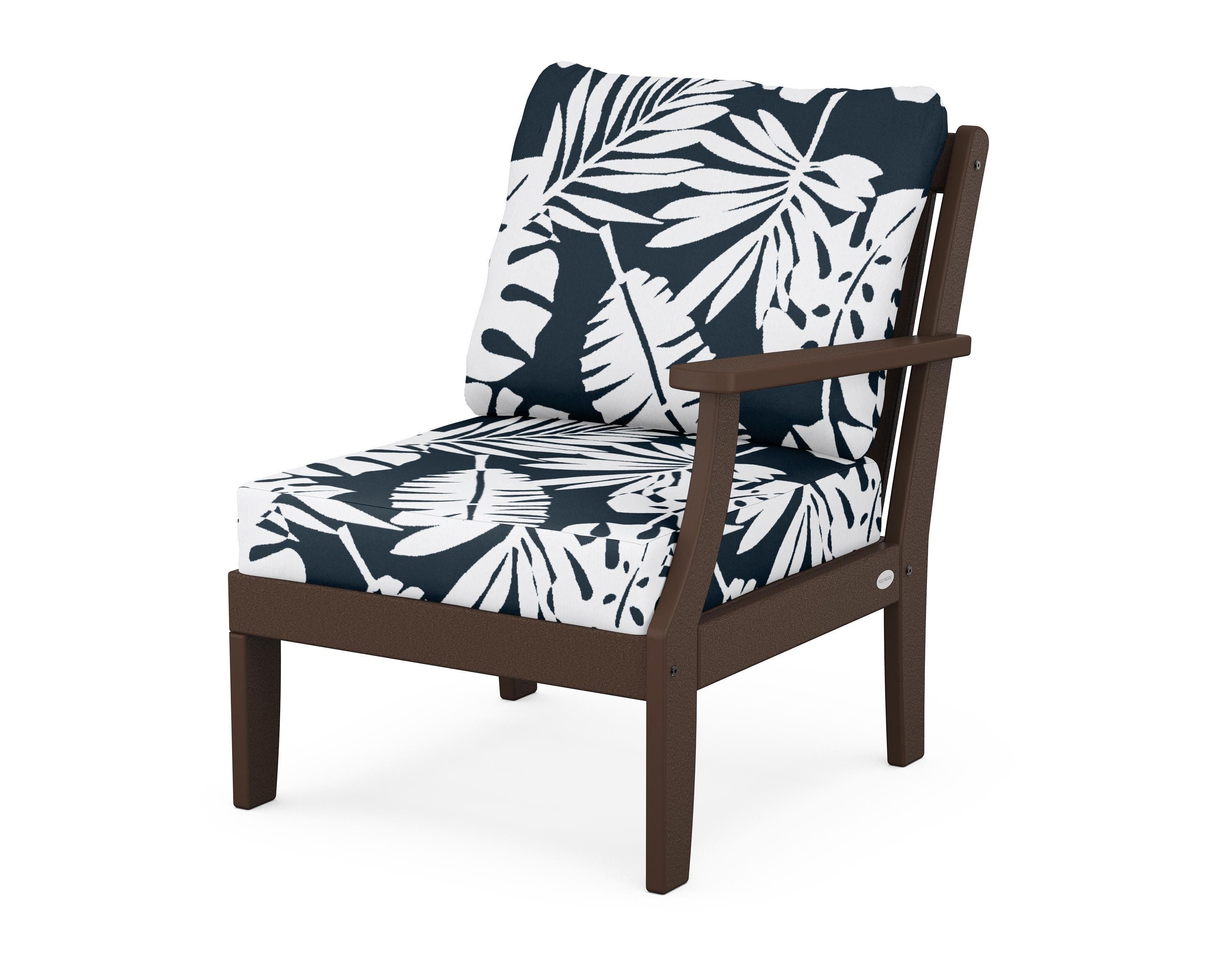 POLYWOOD® Braxton Modular Right Arm Chair in Mahogany / Leaf Marine Indigo
