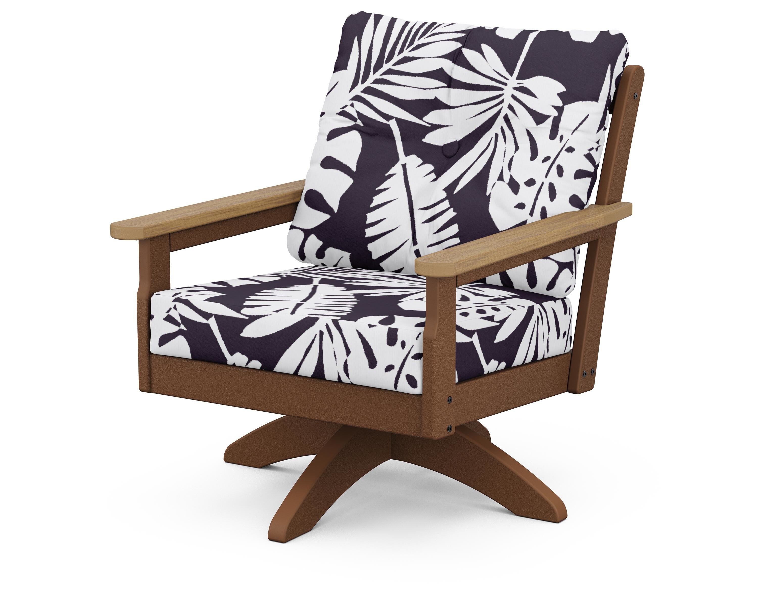 POLYWOOD® Vineyard Deep Seating Swivel Chair in Teak / Natural / Leaf Navy