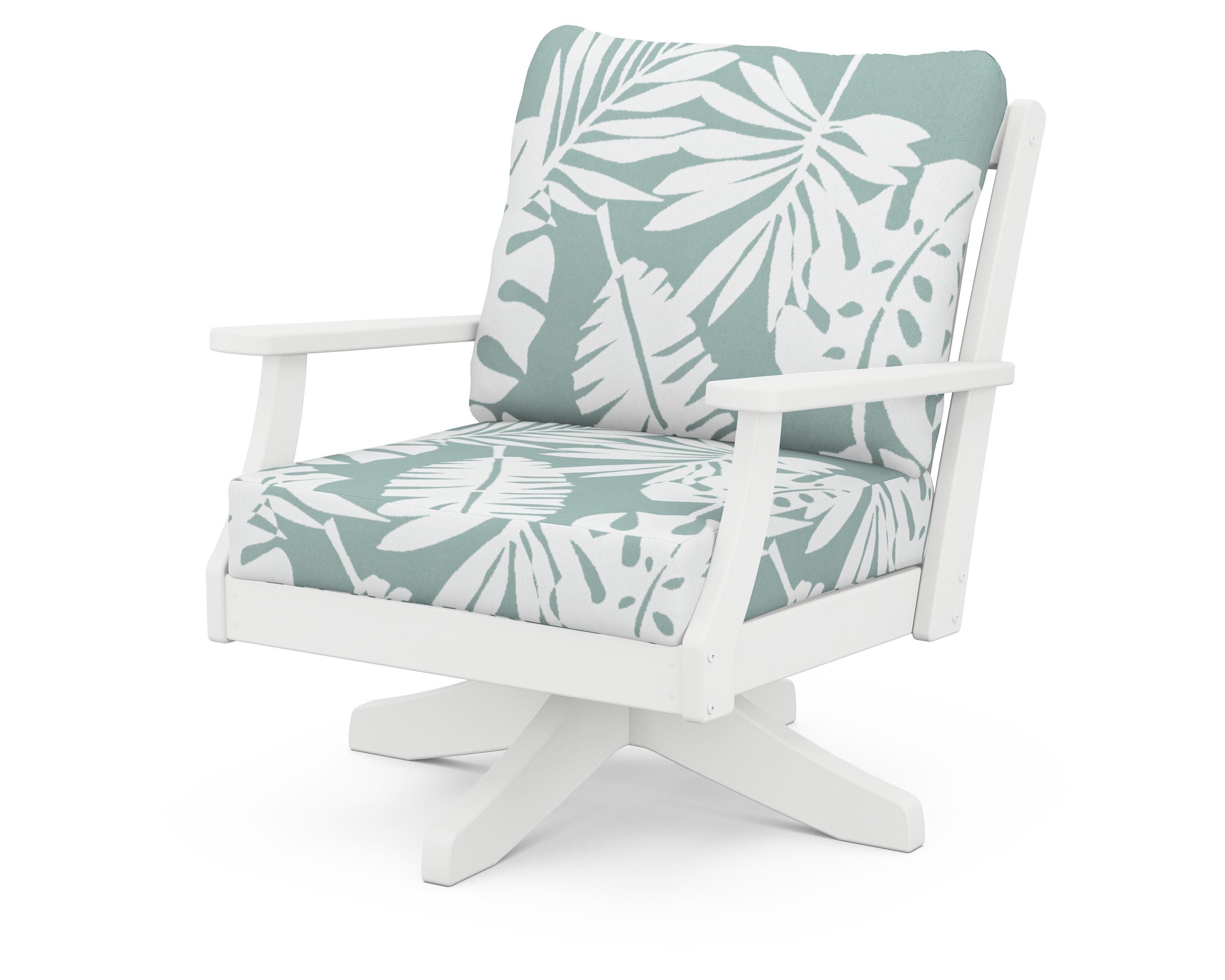 POLYWOOD® Braxton Deep Seating Swivel Chair in White / Leaf Glacier Spa