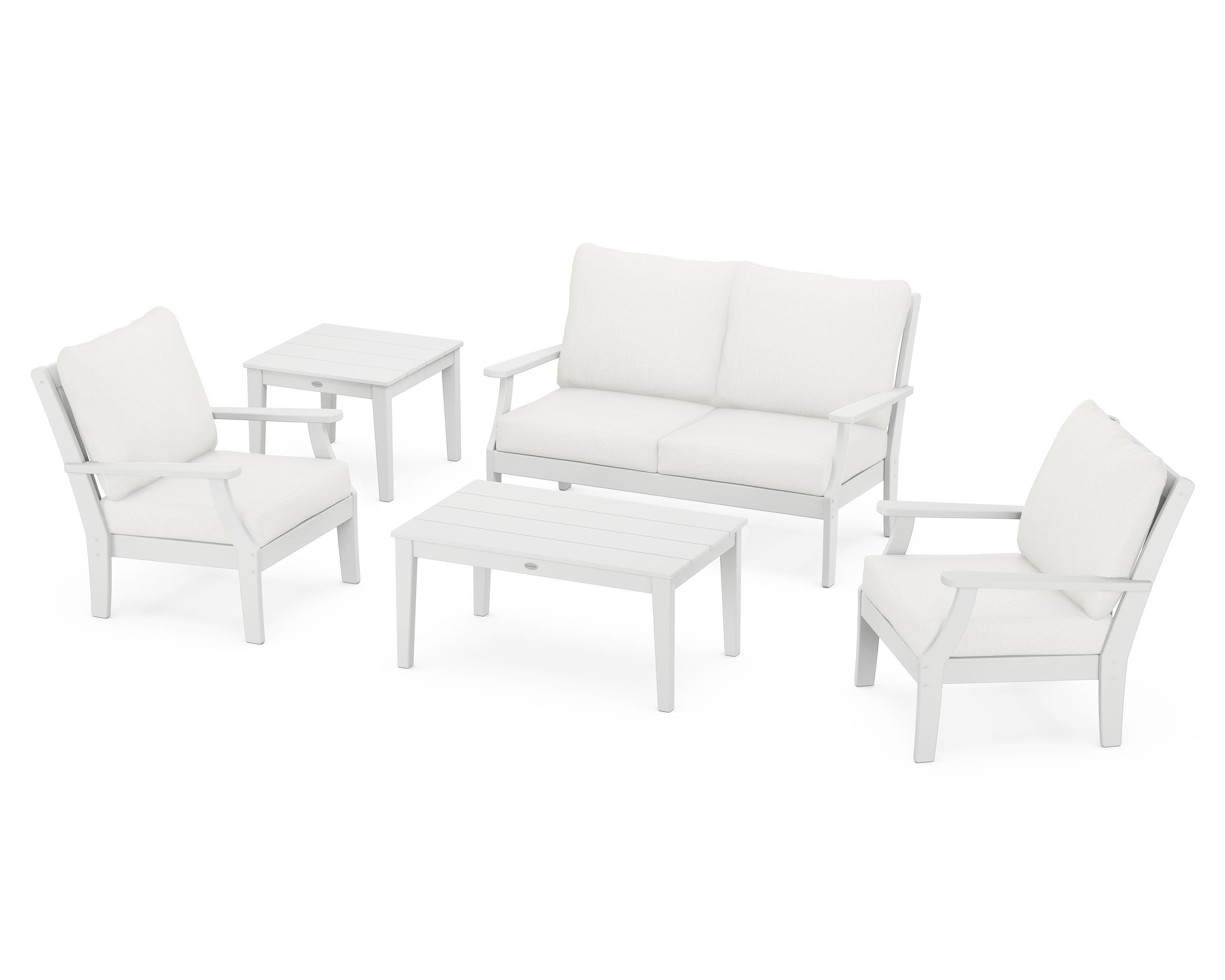POLYWOOD® Braxton 5-Piece Deep Seating Set in White / Natural Linen