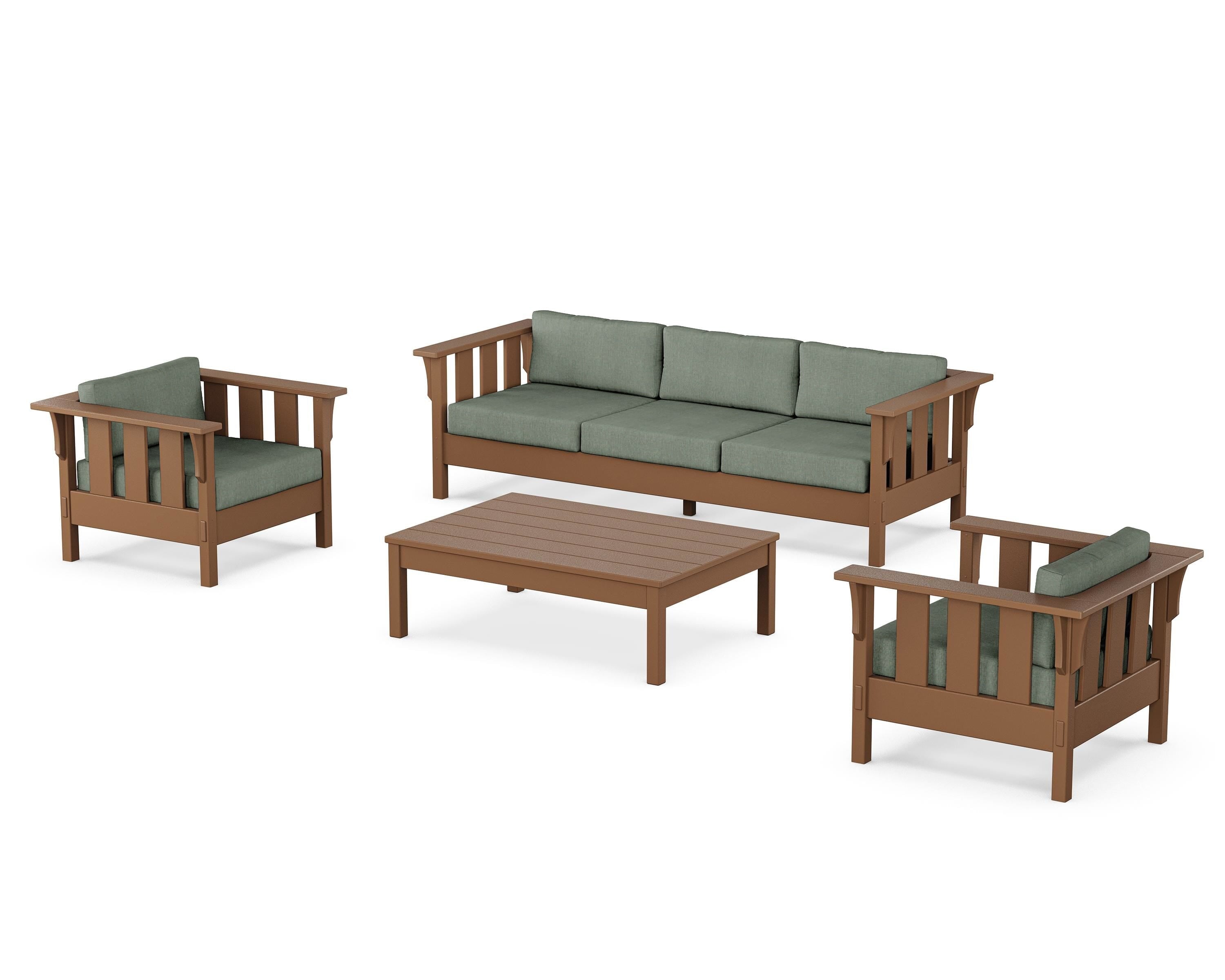 Martha Stewart by POLYWOOD® Acadia 4-Piece Deep Seating Set with Sofa in Teak / Cast Sage